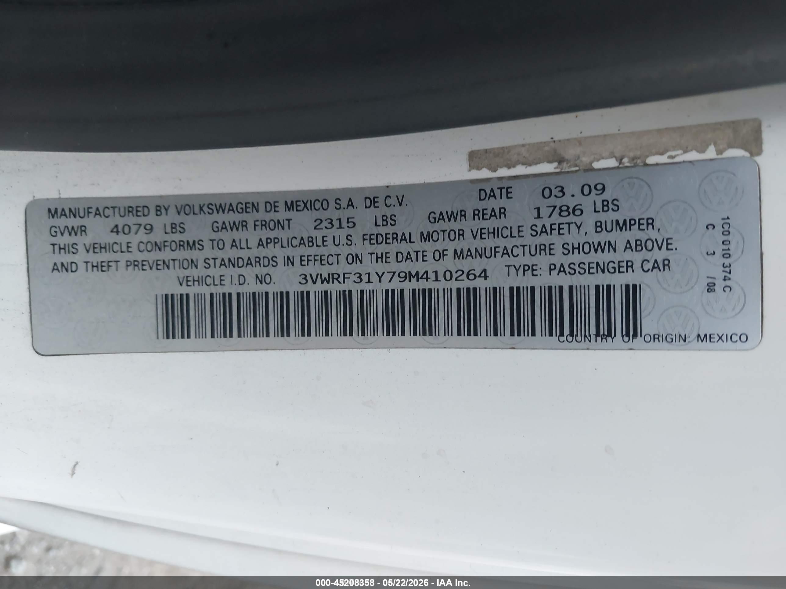 2009 Volkswagen New Beetle 2.5l White vin: 3VWRF31Y79M410264