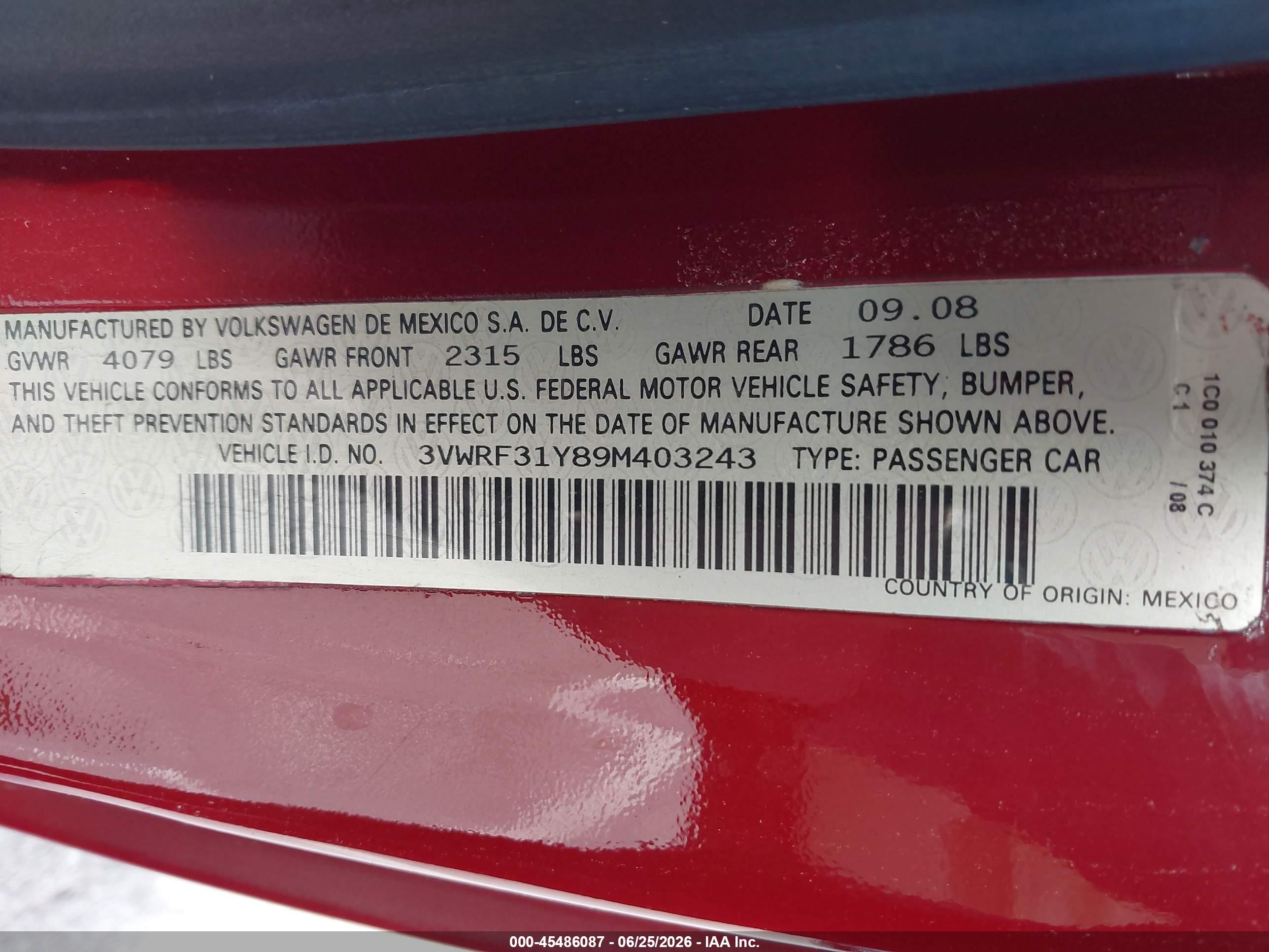 2009 Volkswagen New Beetle S Red vin: 3VWRF31Y89M403243