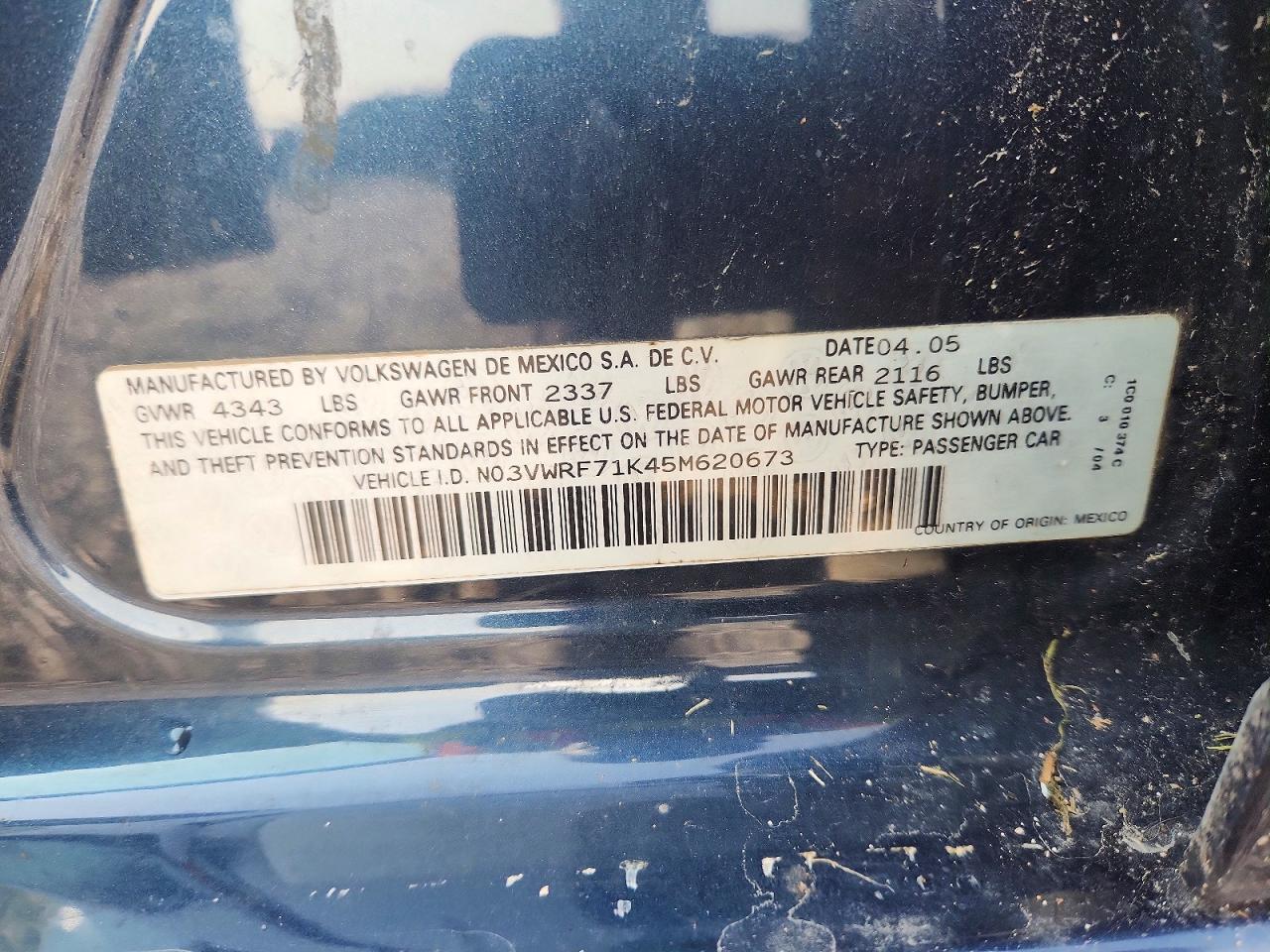 2005 Volkswagen New Jetta 2.5 Blue vin: 3VWRF71K45M620673