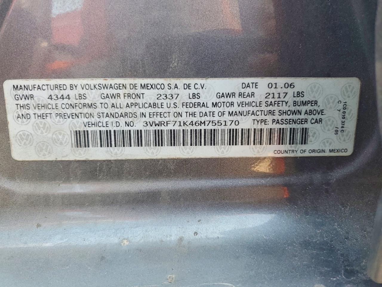 2006 Volkswagen Jetta 2.5 Серый vin: 3VWRF71K46M755170