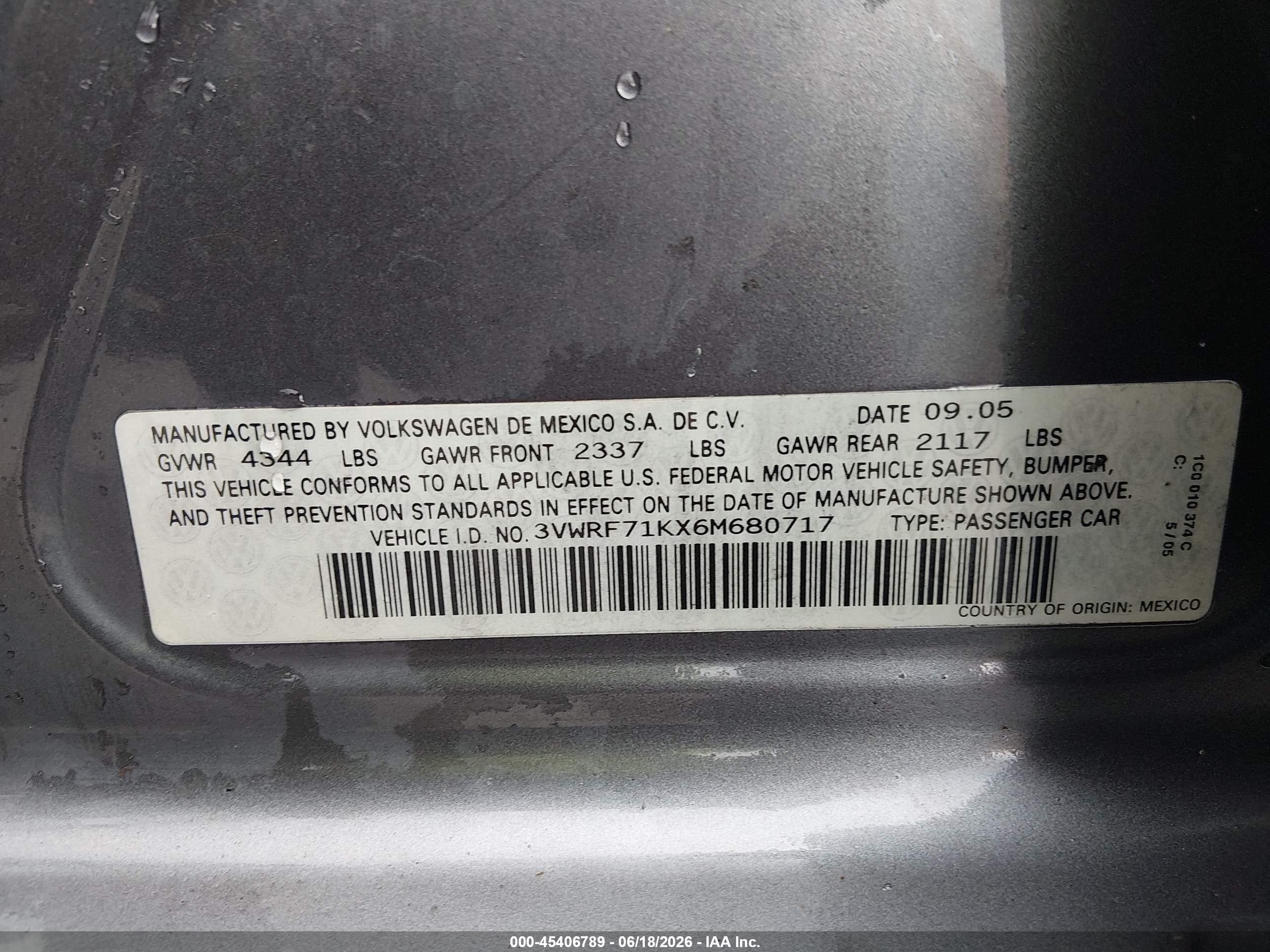 2006 Volkswagen Jetta 2.5 Gray vin: 3VWRF71KX6M680717