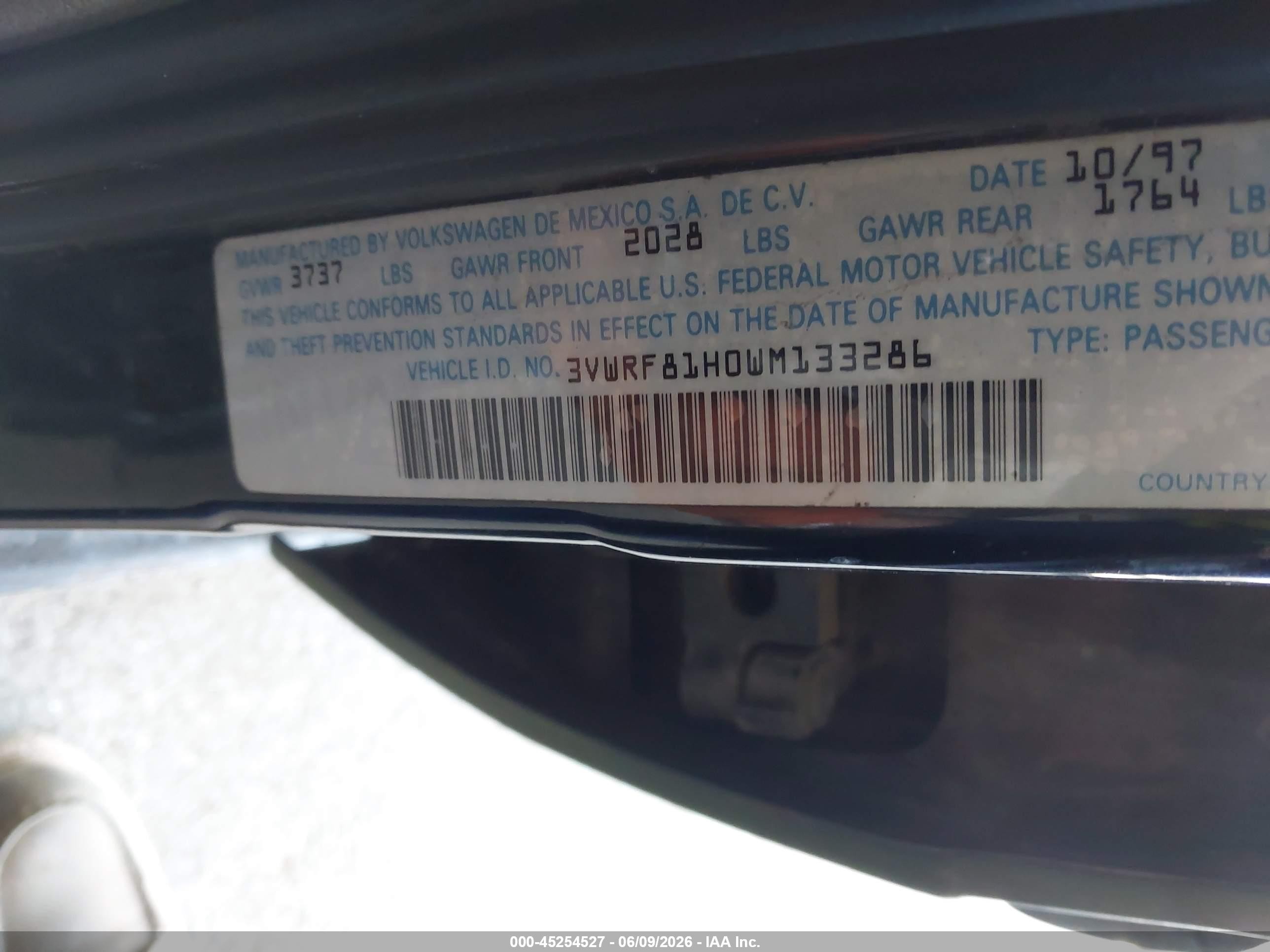 1998 Volkswagen Jetta Tdi Green vin: 3VWRF81H0WM133286
