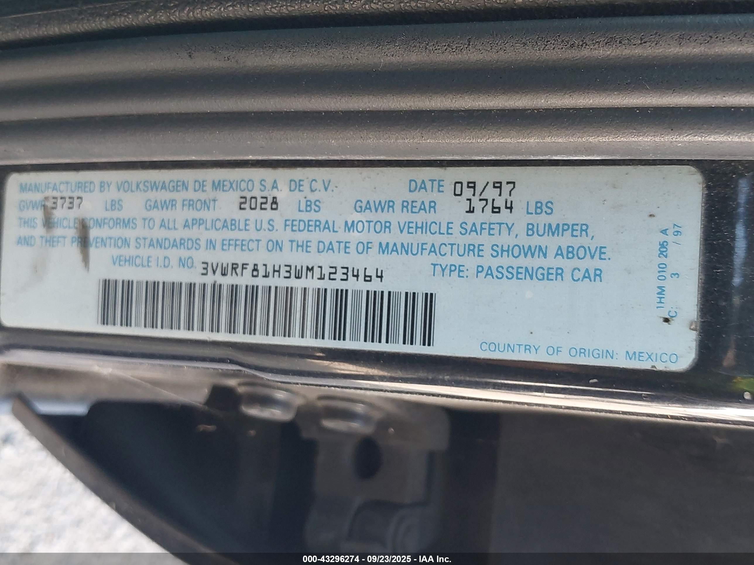 1998 Volkswagen Jetta Tdi Black vin: 3VWRF81H3WM123464