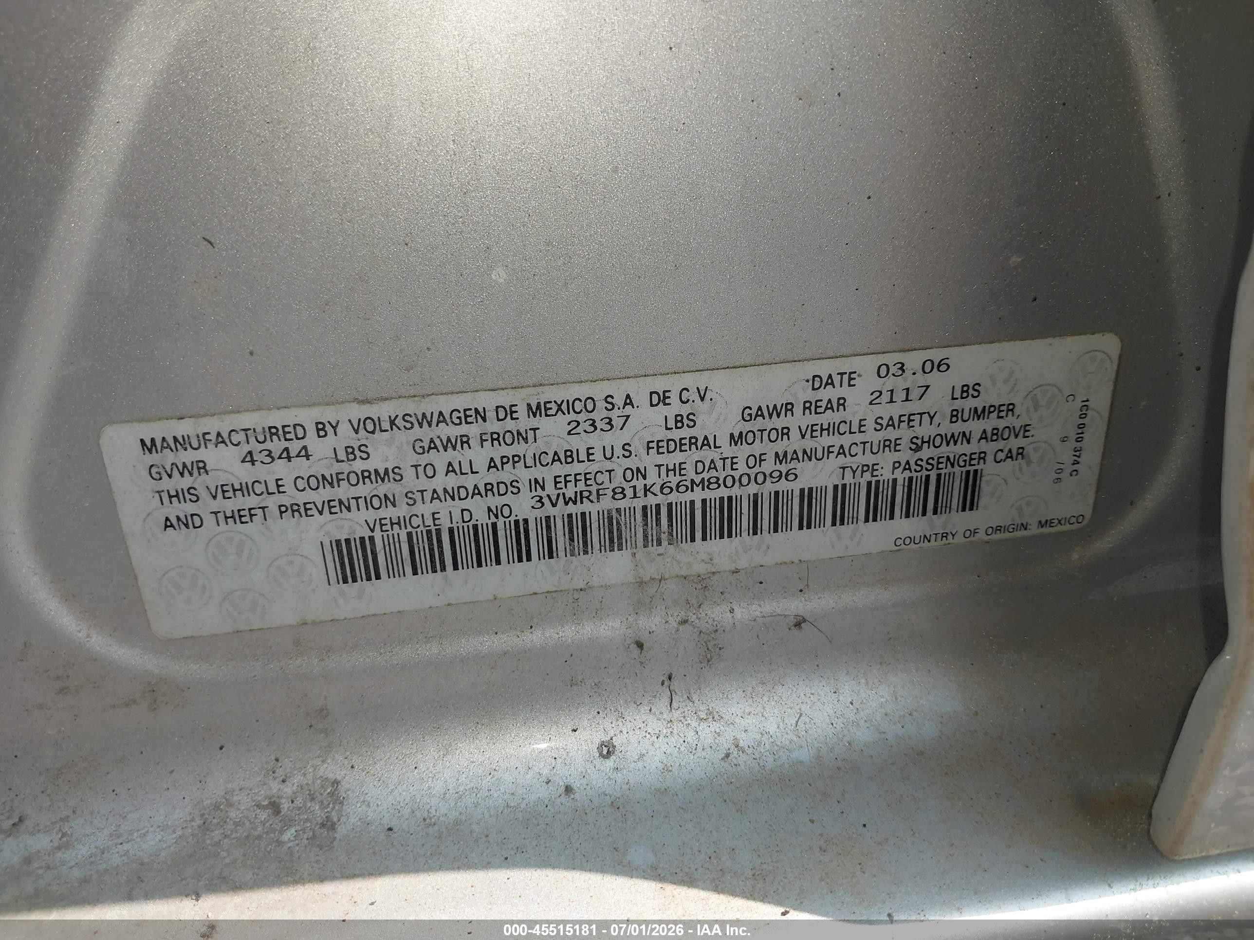 2006 Volkswagen Jetta 2.5 Silver vin: 3VWRF81K66M800096