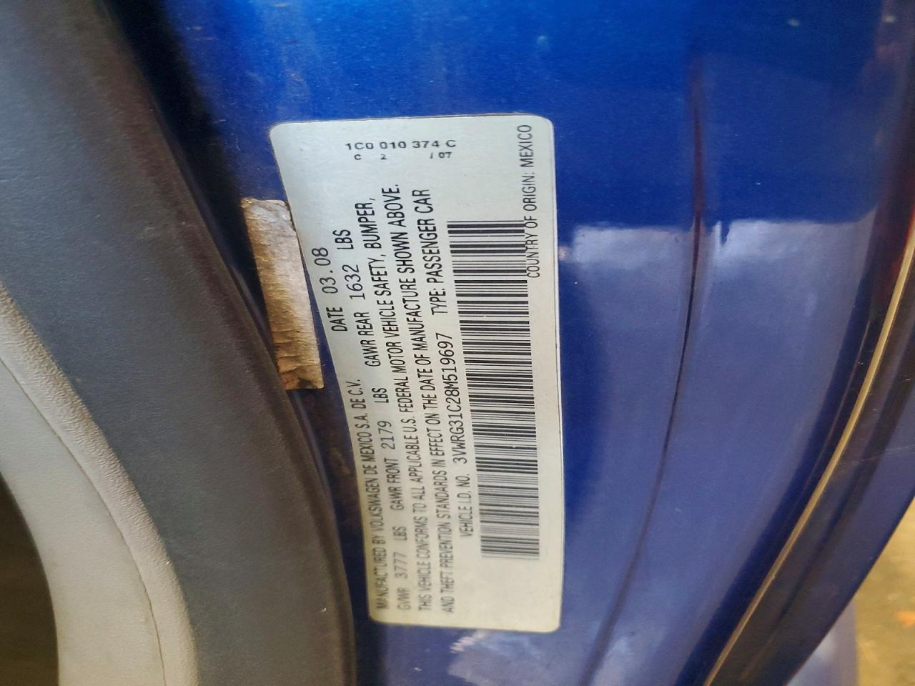 2008 Volkswagen New Beetle S Blue vin: 3VWRG31C28M519697