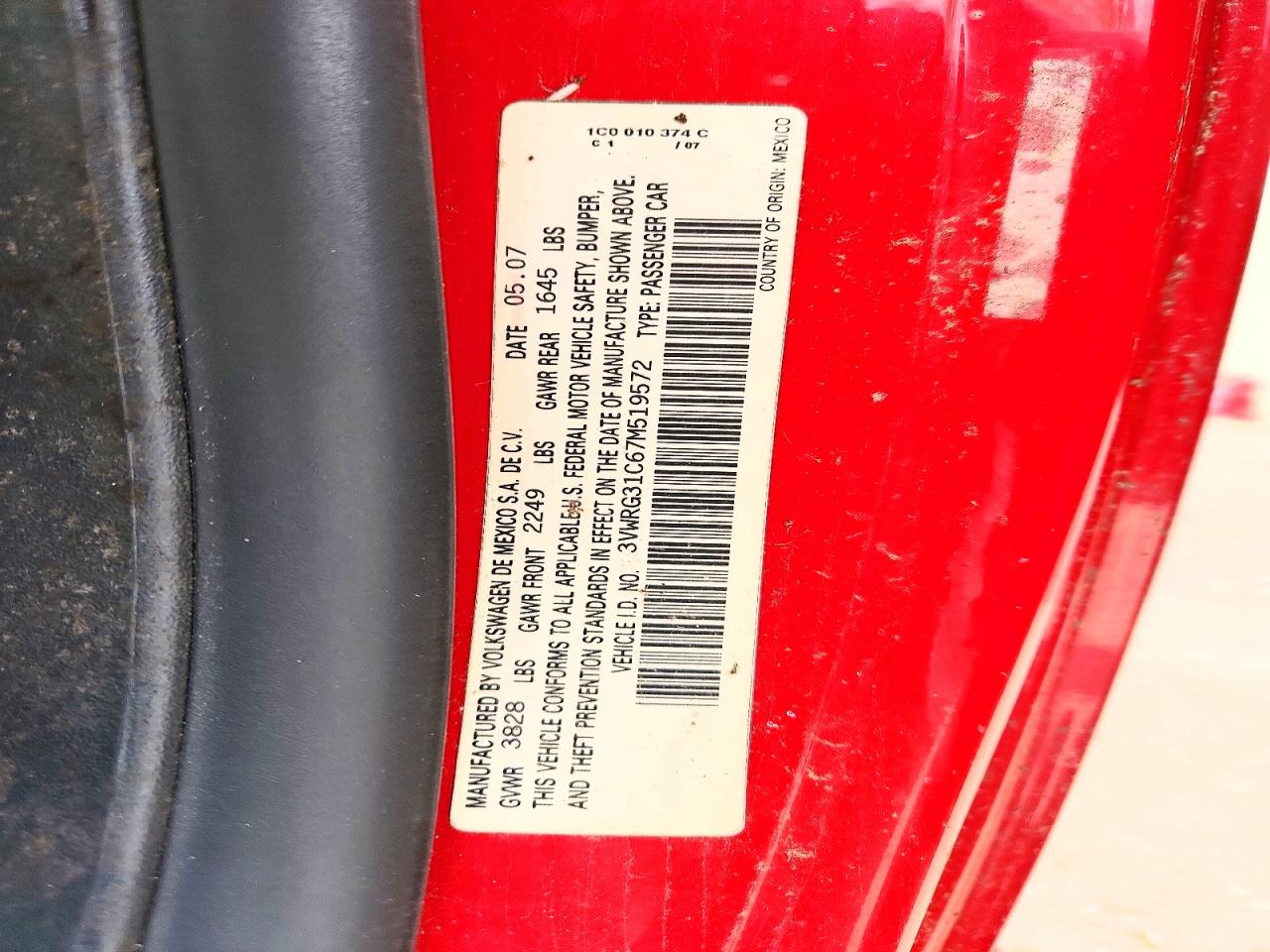 2007 Volkswagen New Beetle 2.5l Option Package 1 Red vin: 3VWRG31C67M519572