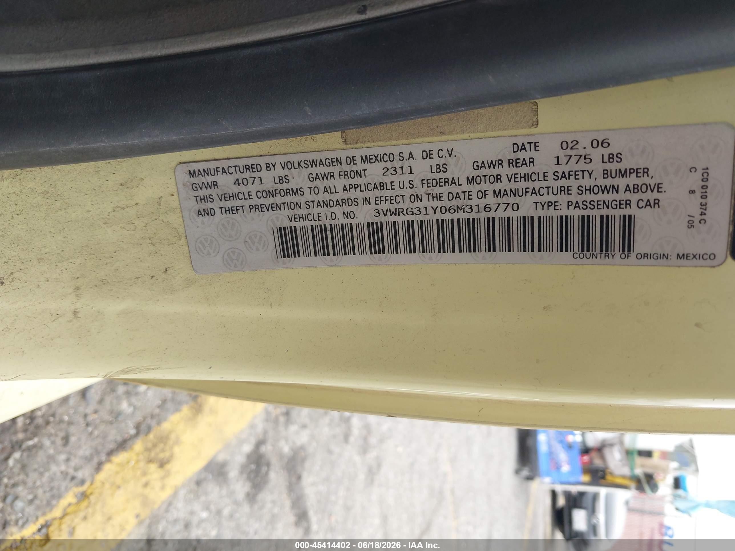 2006 Volkswagen New Beetle 2.5 Yellow vin: 3VWRG31Y06M316770