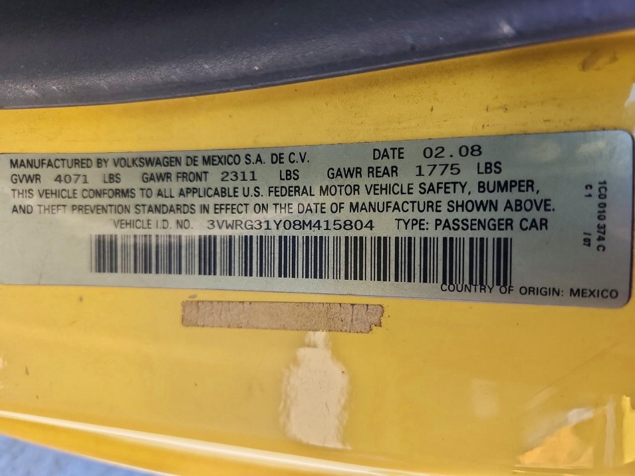 2008 Volkswagen New Beetle Convertible Se Yellow vin: 3VWRG31Y08M415804