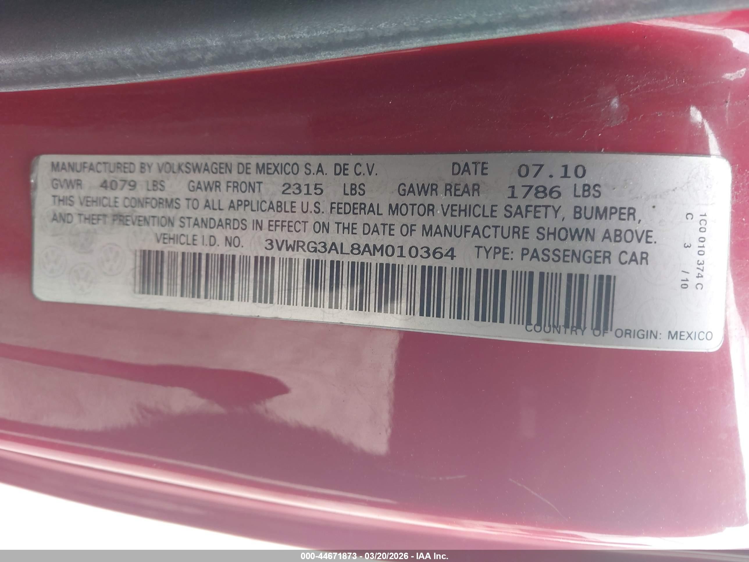 2010 Volkswagen New Beetle 2.5l Красный vin: 3VWRG3AL8AM010364