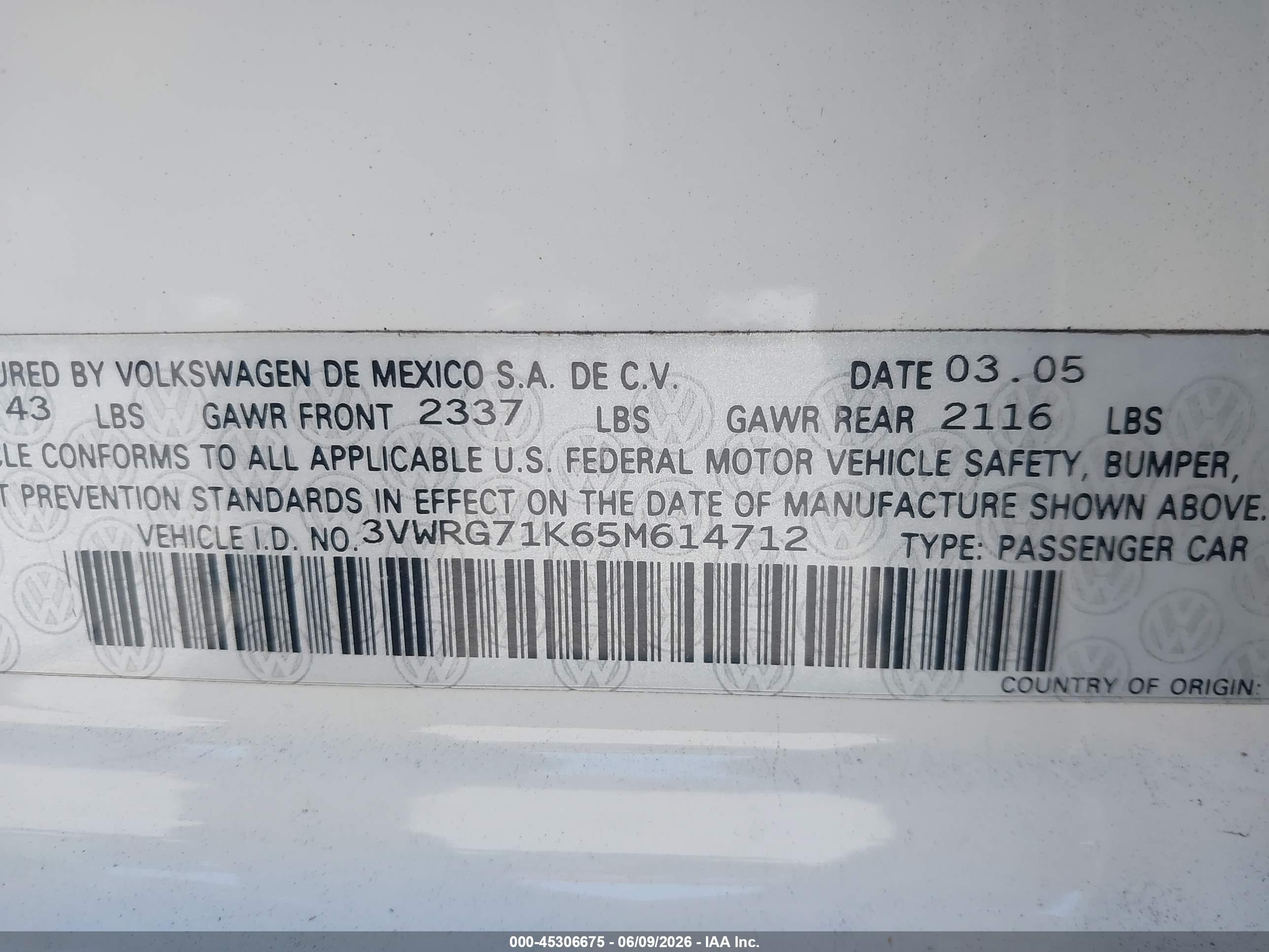 2005 Volkswagen Jetta 2.5 White vin: 3VWRG71K65M614712