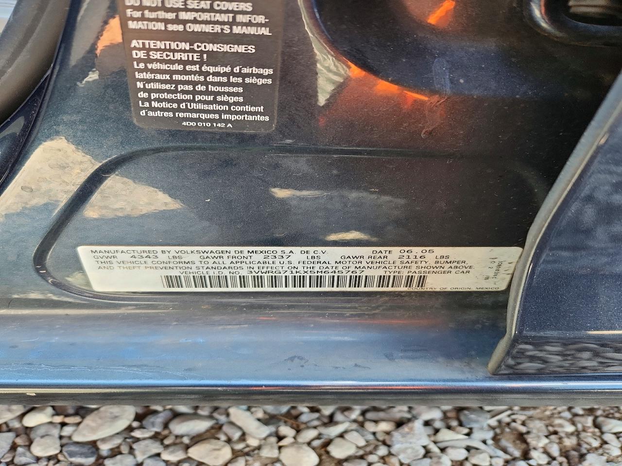2005 Volkswagen New Jetta 2.5 Charcoal vin: 3VWRG71KX5M645767