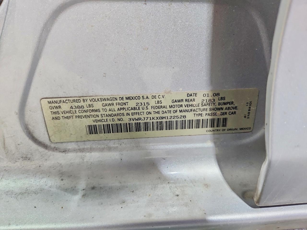 2008 Volkswagen Jetta Wolfsburg Серебряный vin: 3VWRJ71KX8M122528