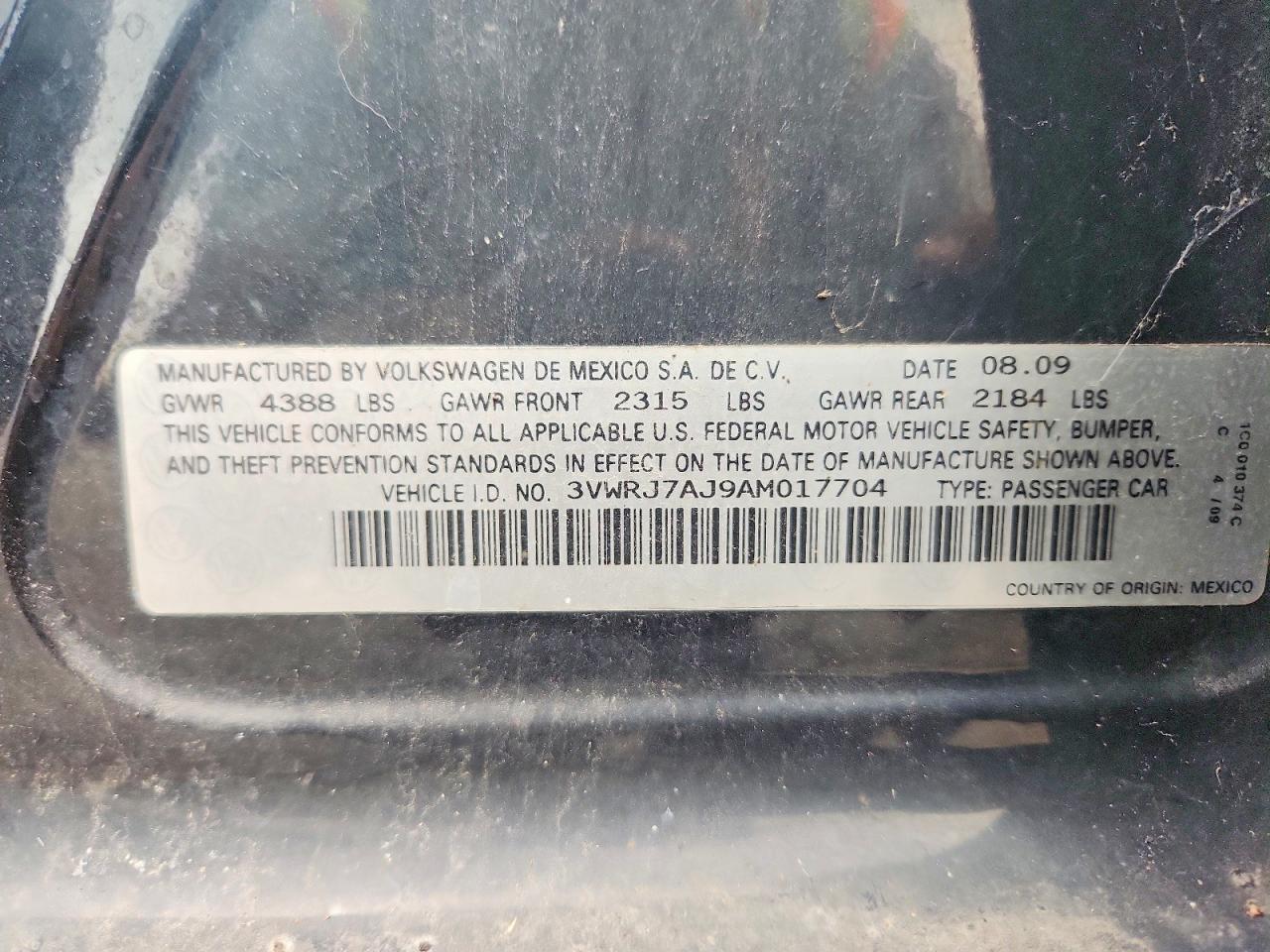 2010 Volkswagen Jetta Wolfsburg Black vin: 3VWRJ7AJ9AM017704