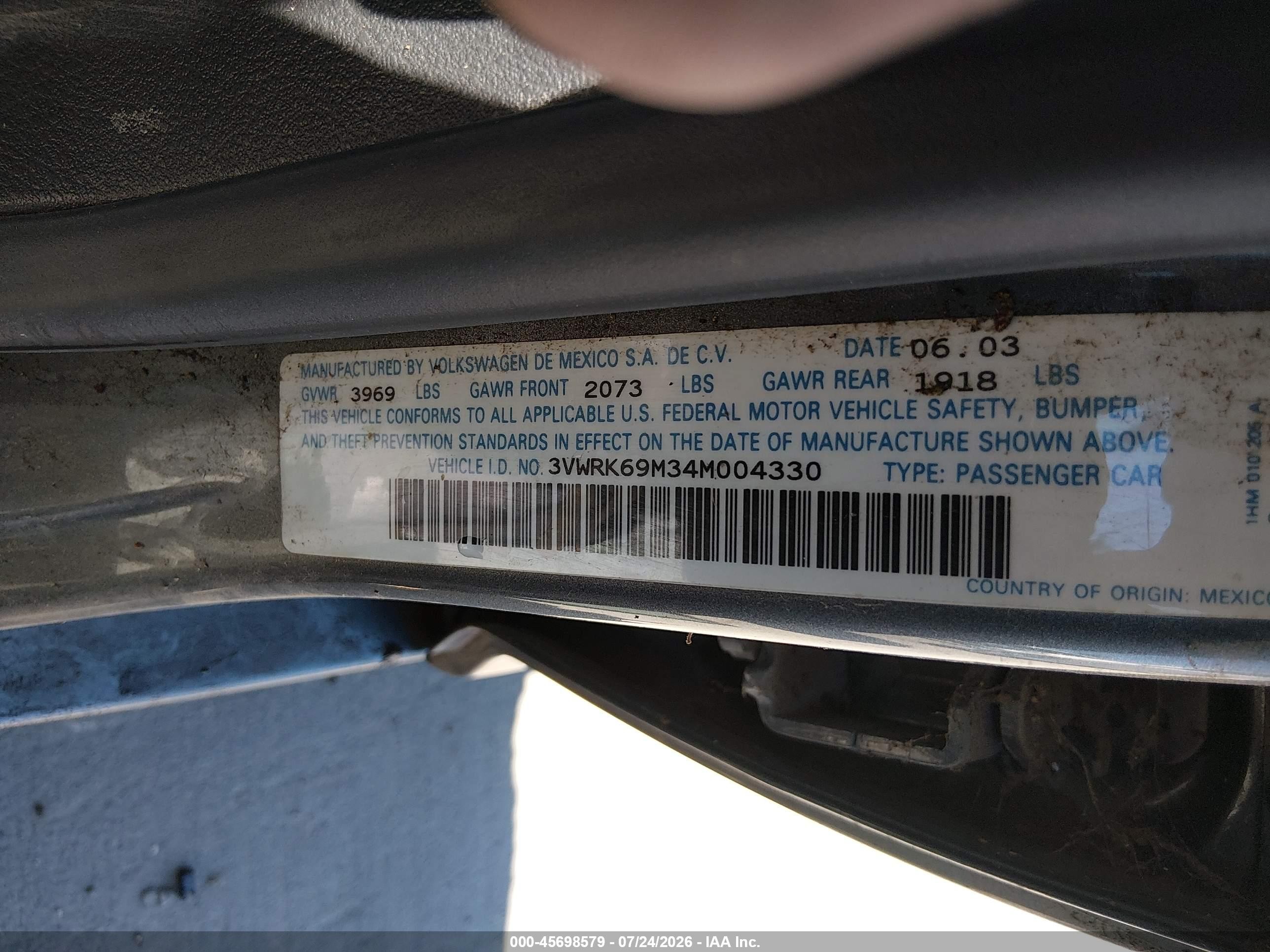 2004 Volkswagen Jetta Gl Gray vin: 3VWRK69M34M004330
