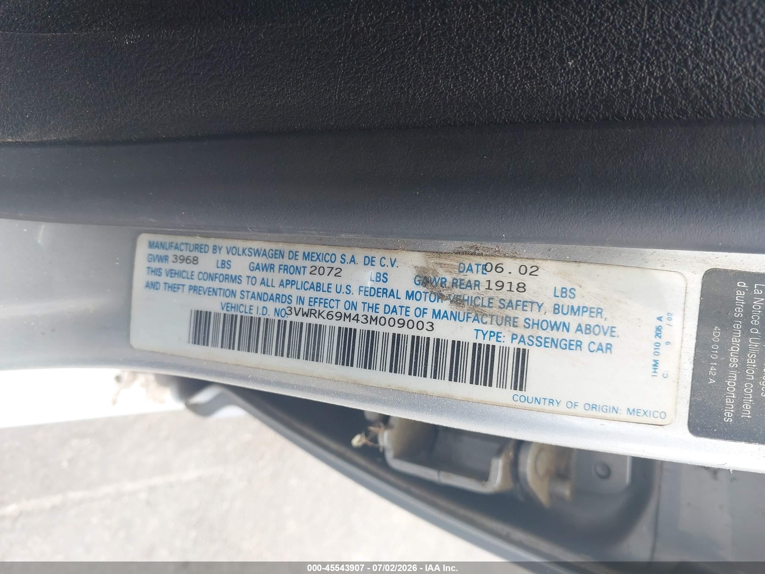 2003 Volkswagen Jetta Gl Gray vin: 3VWRK69M43M009003