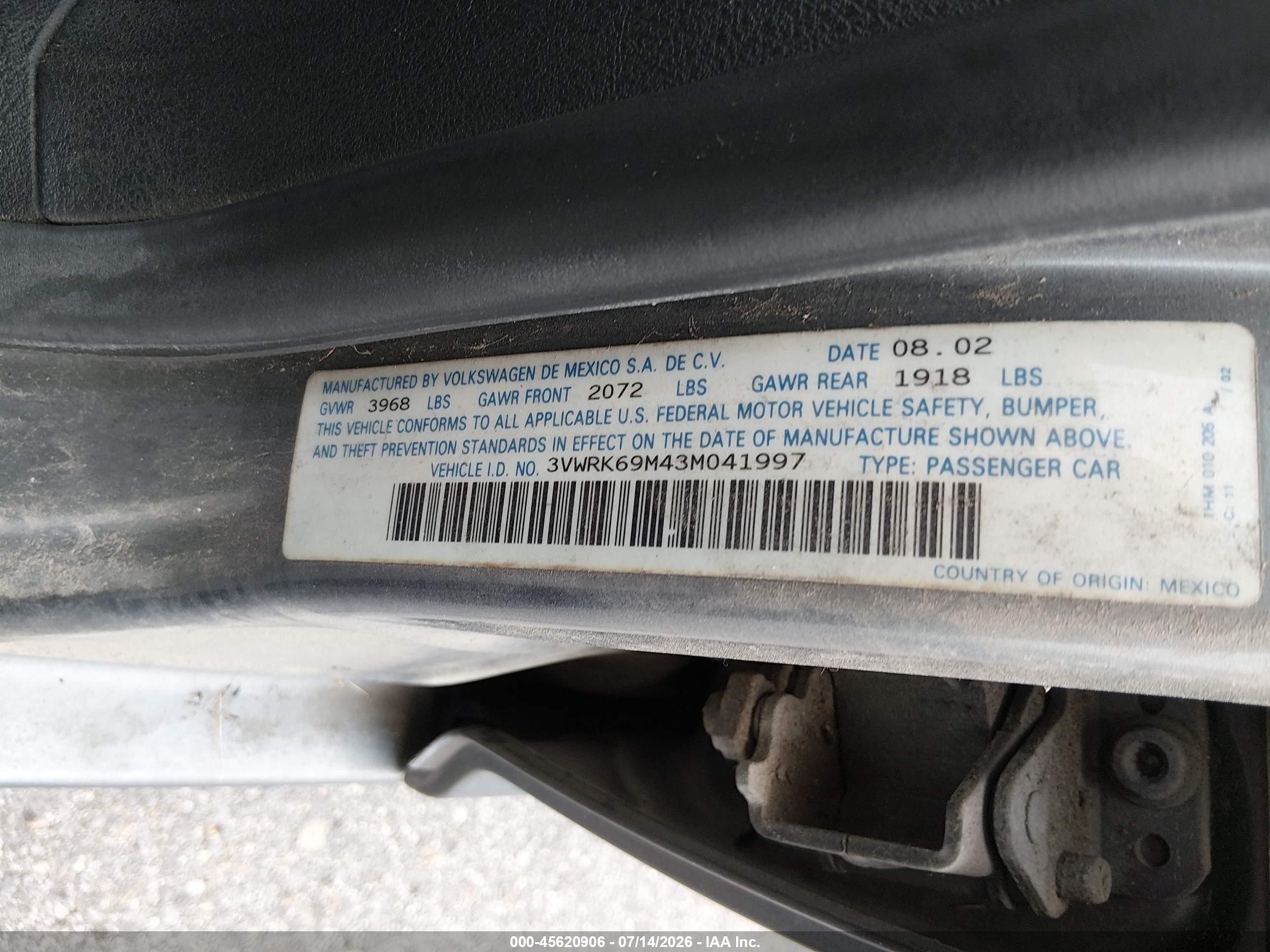 2003 Volkswagen Jetta Gl Gray vin: 3VWRK69M43M041997