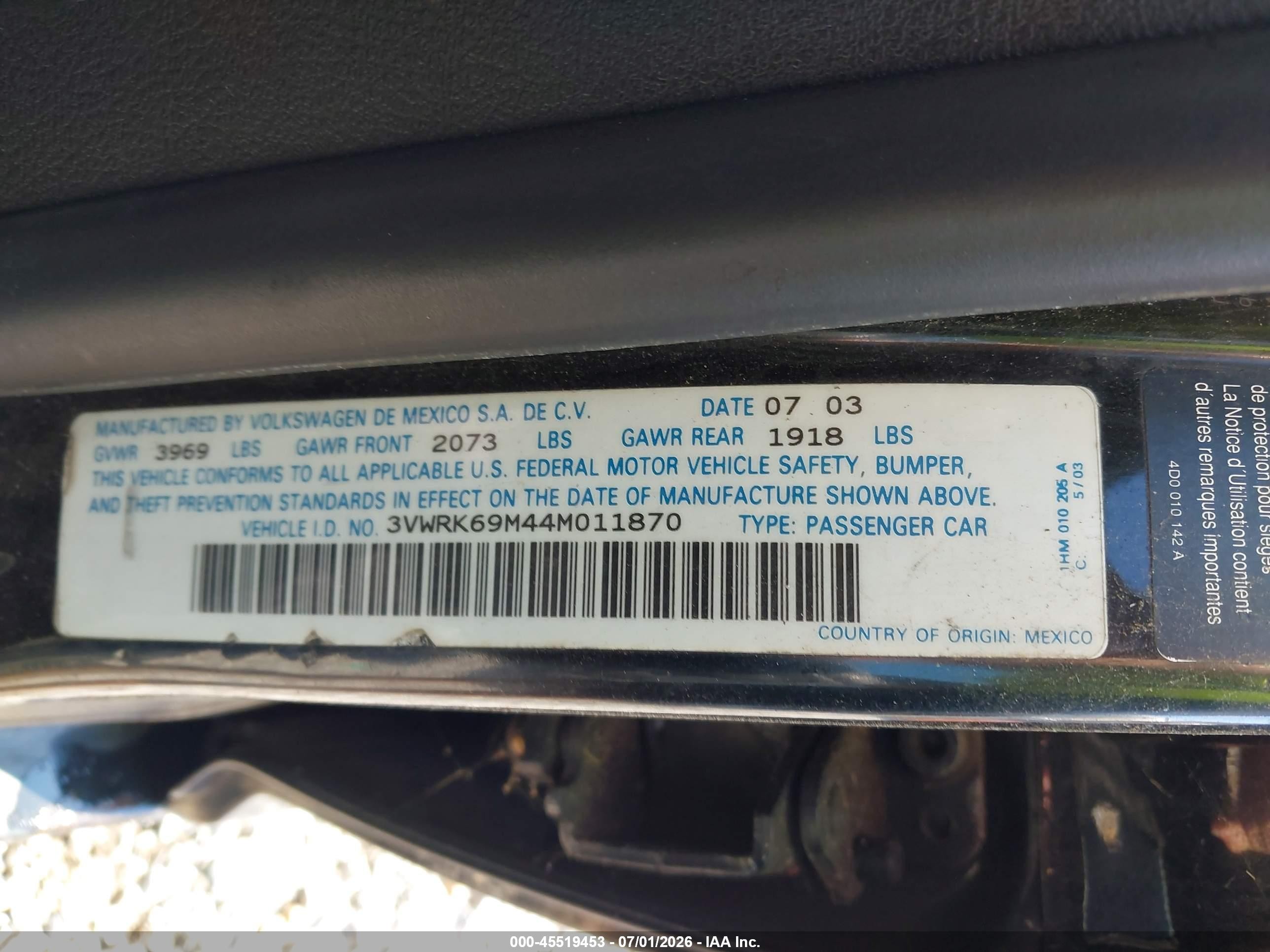 2004 Volkswagen Jetta Gl Black vin: 3VWRK69M44M011870