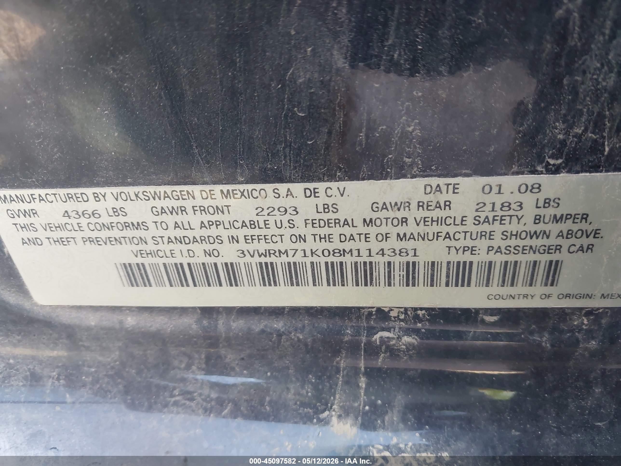 2008 Volkswagen Jetta Se/sel Black vin: 3VWRM71K08M114381