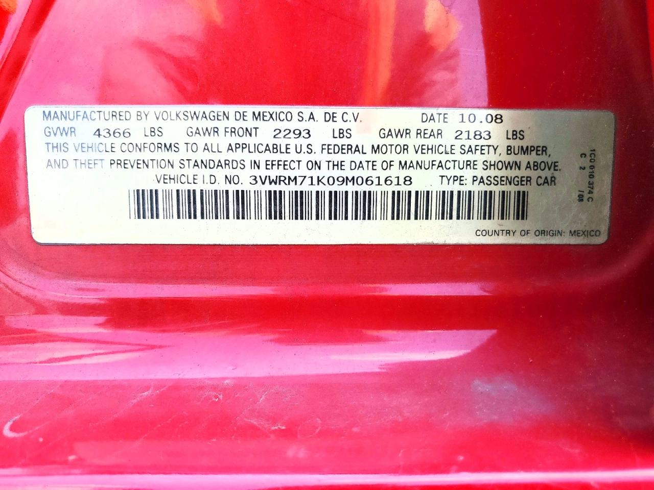 2009 Volkswagen Jetta Se Red vin: 3VWRM71K09M061618