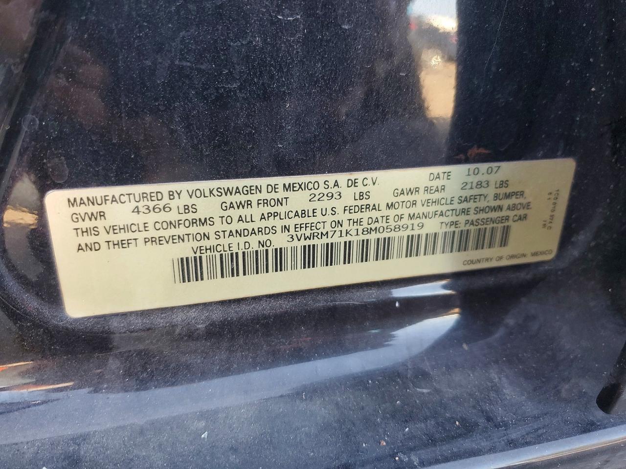 2008 Volkswagen Jetta Se Black vin: 3VWRM71K18M058919