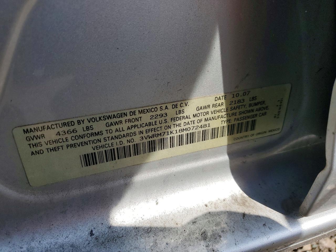 2008 Volkswagen Jetta Se Silver vin: 3VWRM71K18M072481