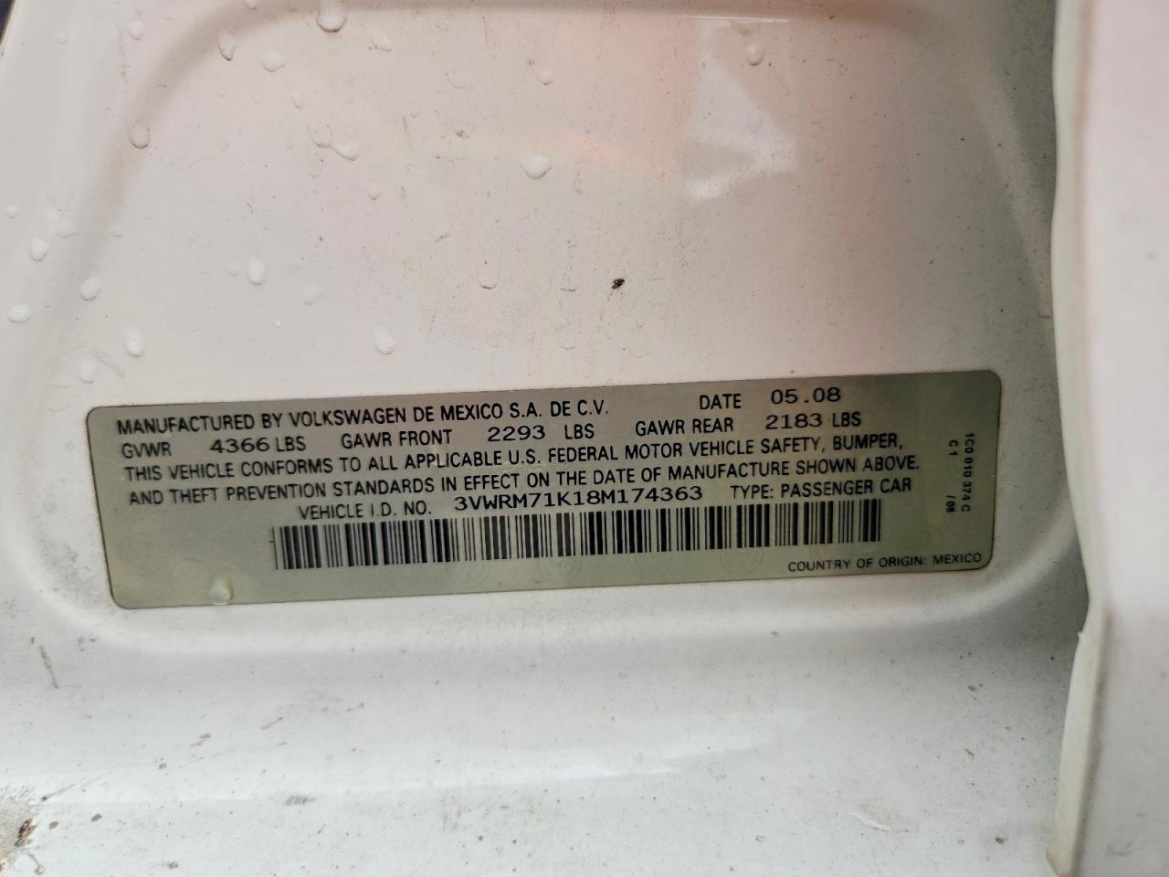 2008 Volkswagen Jetta Se White vin: 3VWRM71K18M174363