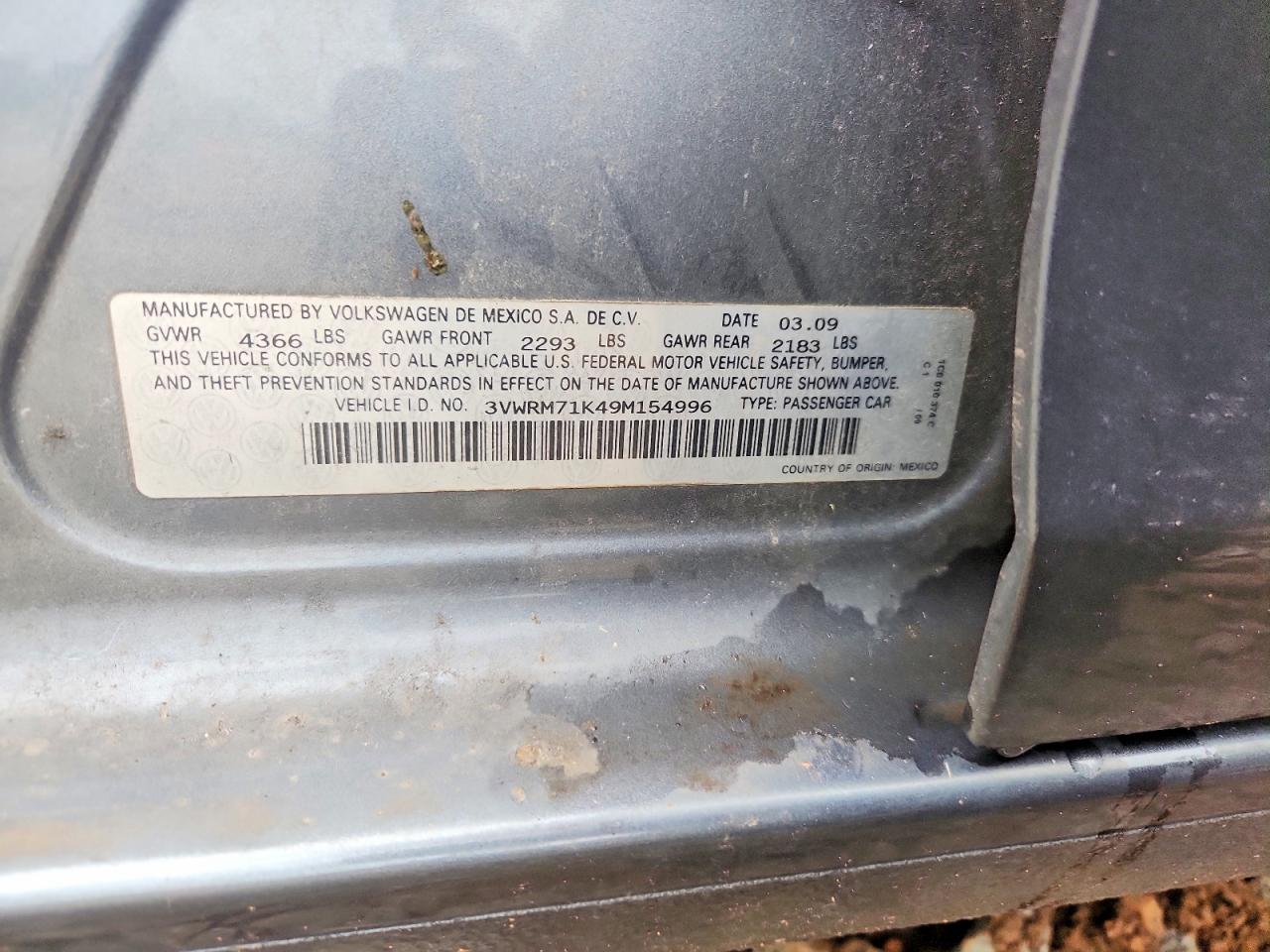 2009 Volkswagen Jetta Se Charcoal vin: 3VWRM71K49M154996