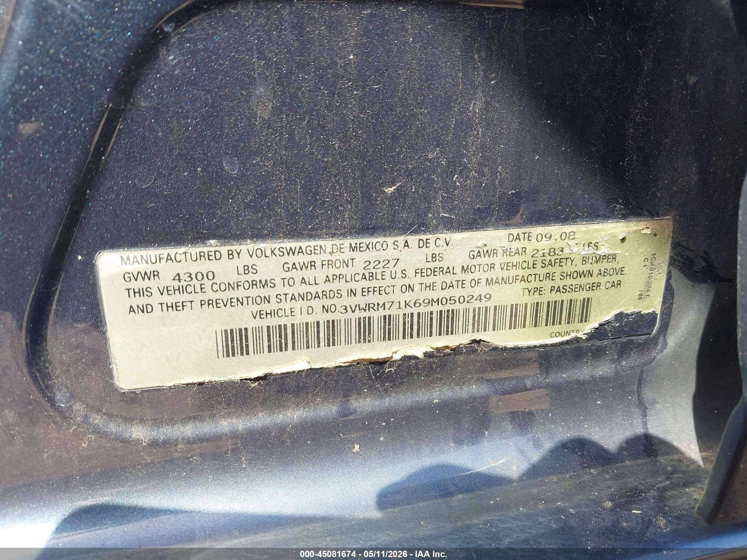2009 Volkswagen Jetta Se/sel Blue vin: 3VWRM71K69M050249