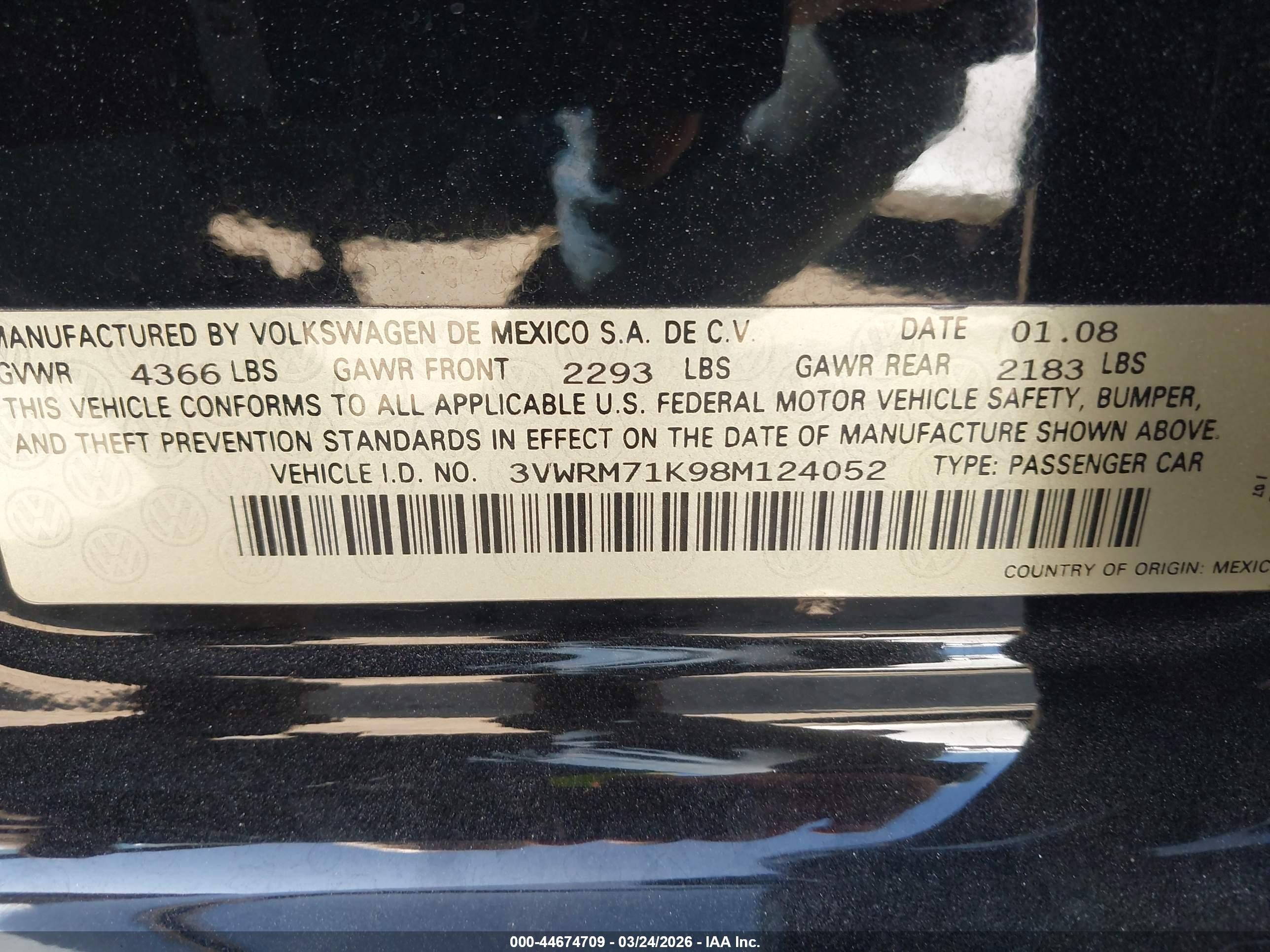 2008 Volkswagen Jetta Se/sel Black vin: 3VWRM71K98M124052