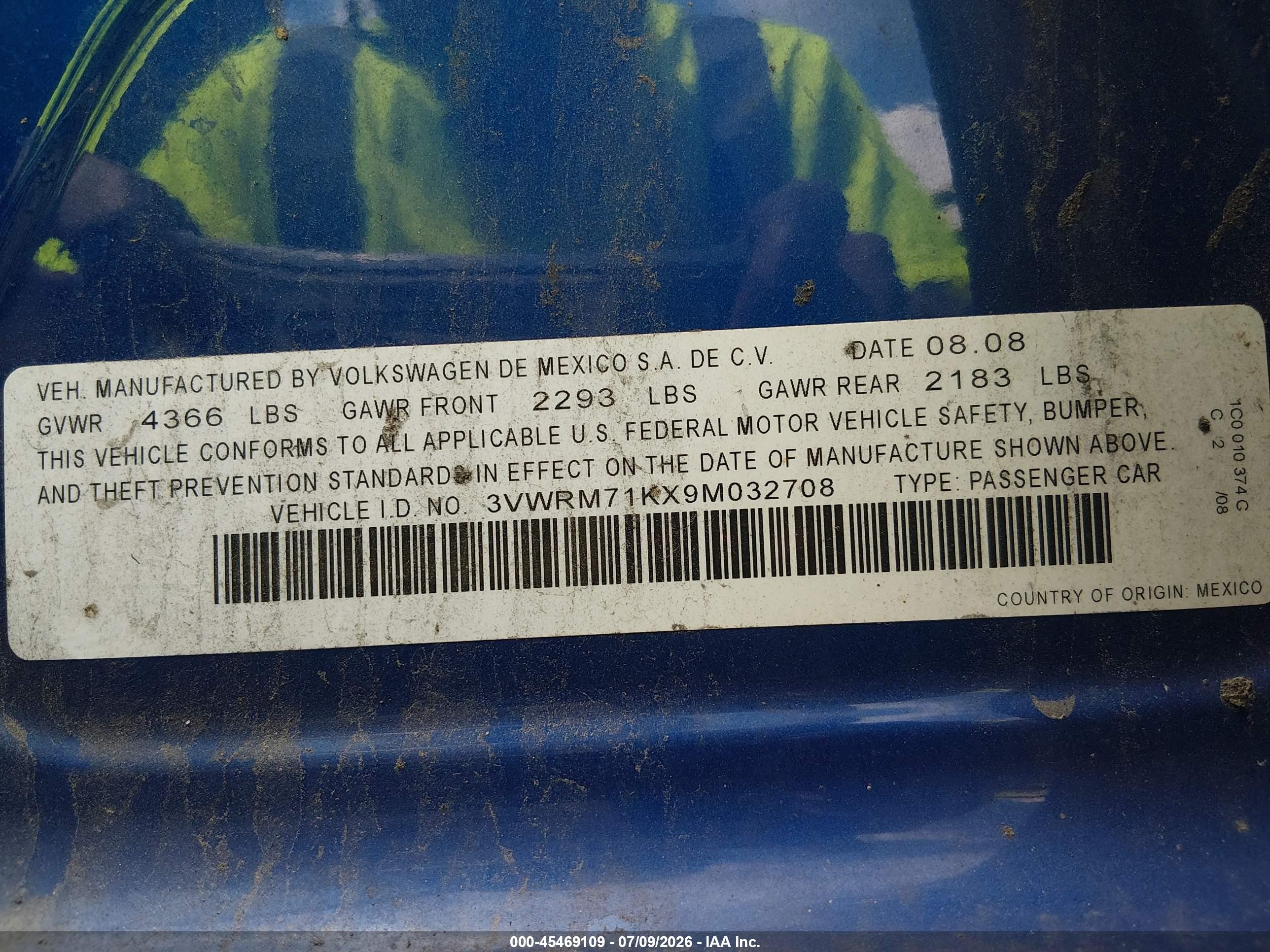 2009 Volkswagen Jetta Se/sel Blue vin: 3VWRM71KX9M032708