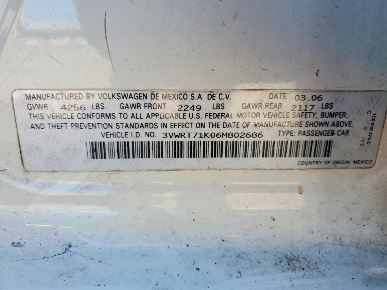 2006 Volkswagen Jetta Tdi White vin: 3VWRT71K06M802686
