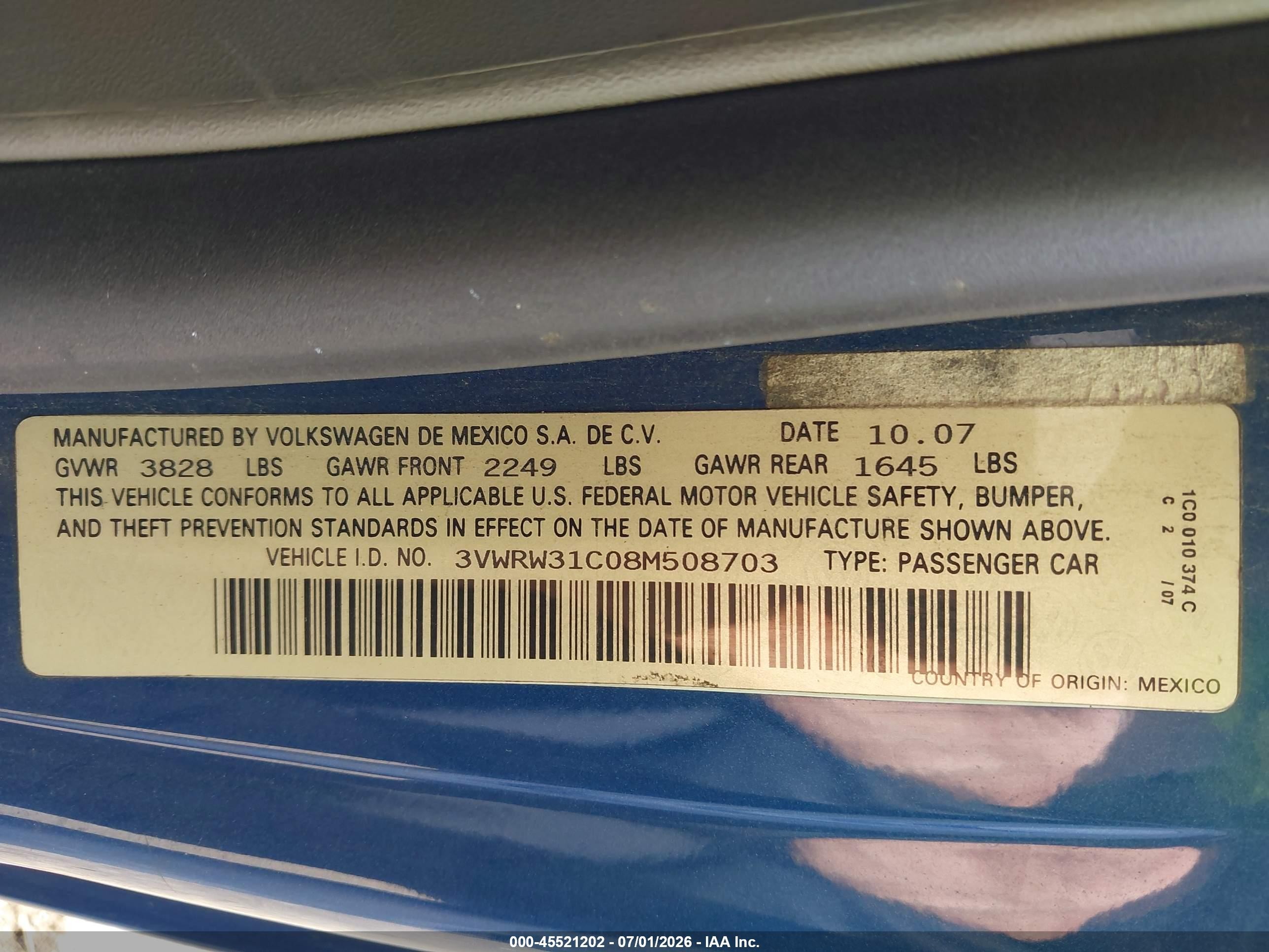 2008 Volkswagen New Beetle S/se Blue vin: 3VWRW31C08M508703