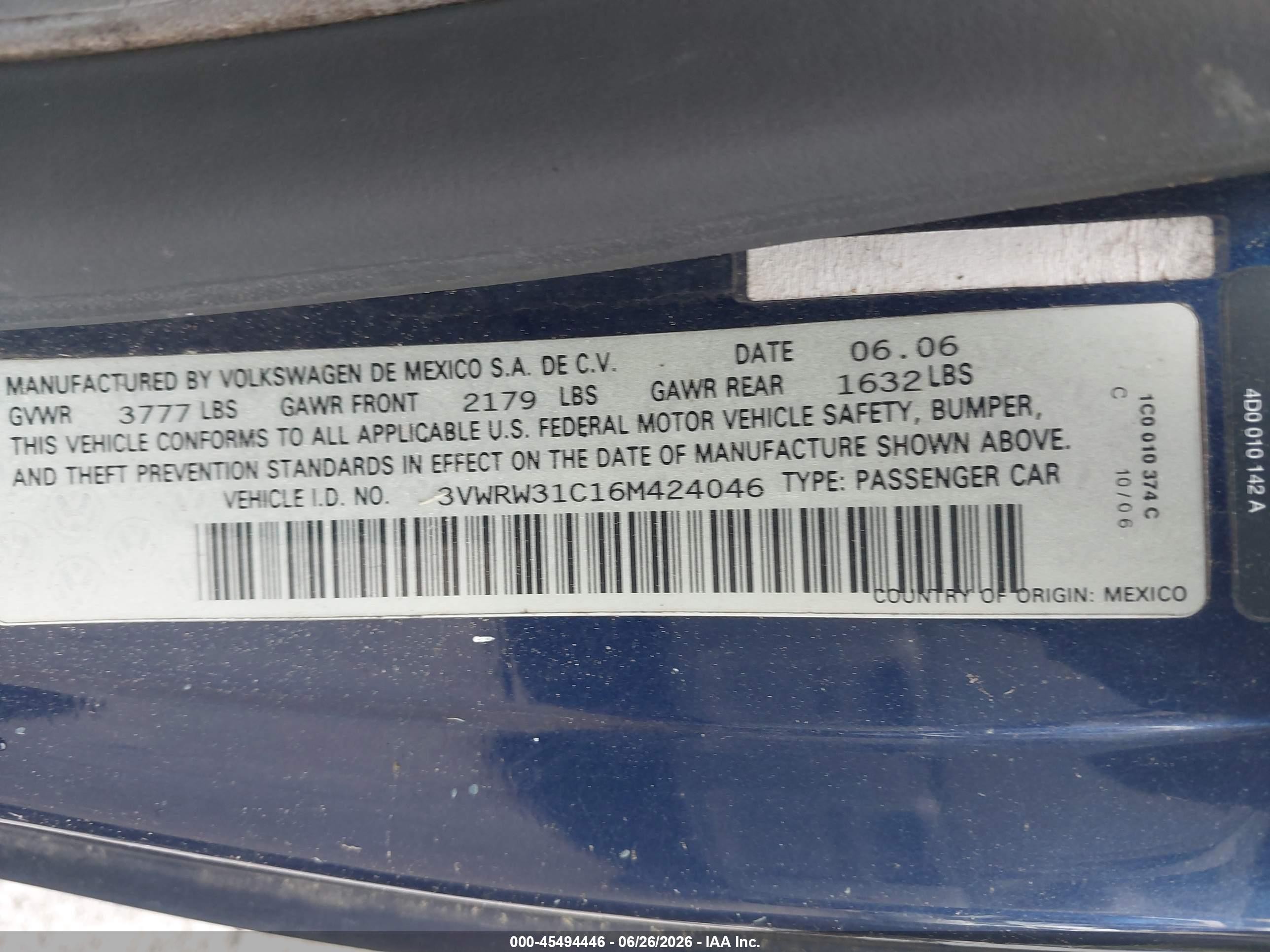 2006 Volkswagen New Beetle 2.5 Dark Blue vin: 3VWRW31C16M424046