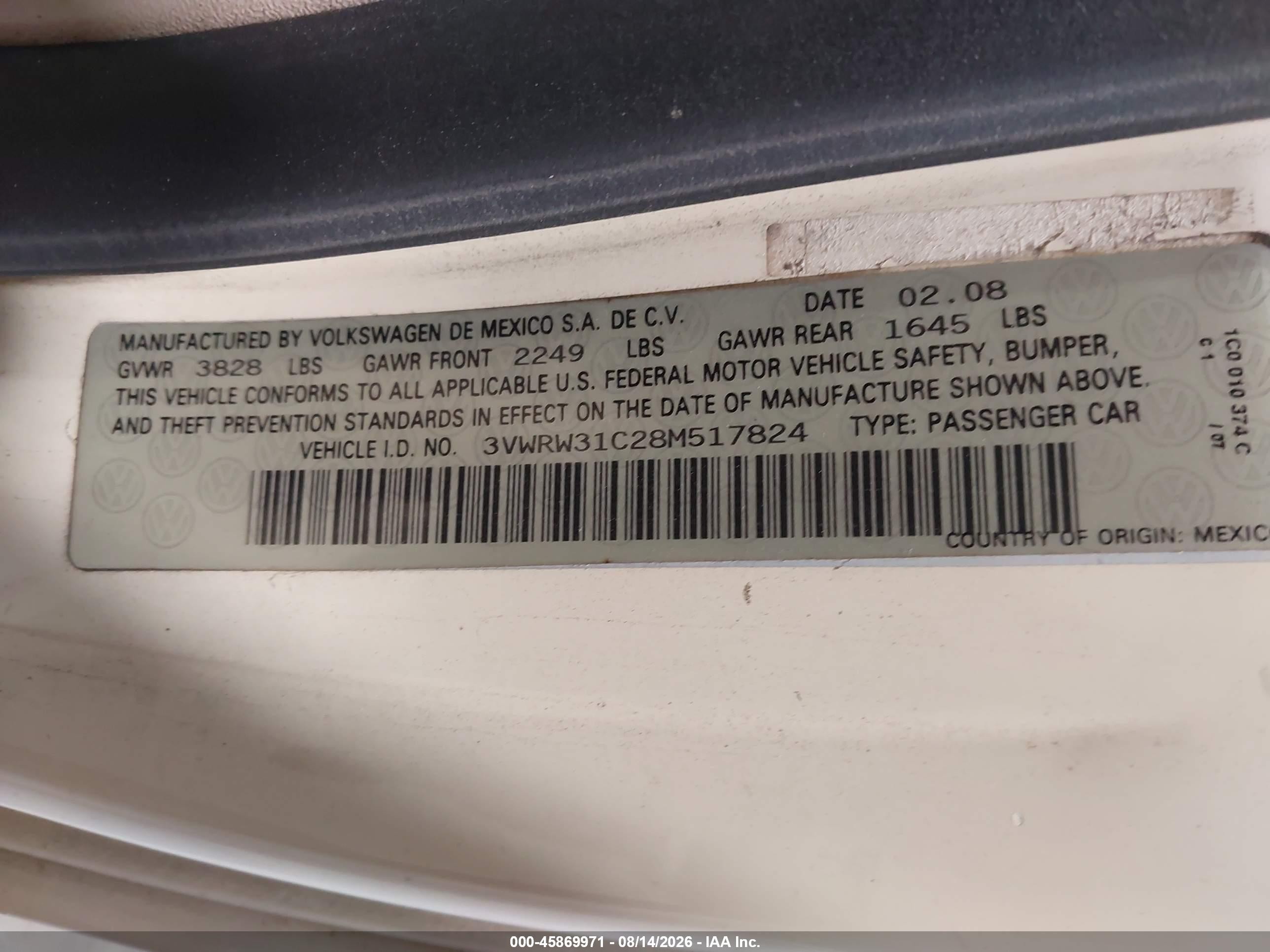 2008 Volkswagen New Beetle S/se Cream vin: 3VWRW31C28M517824