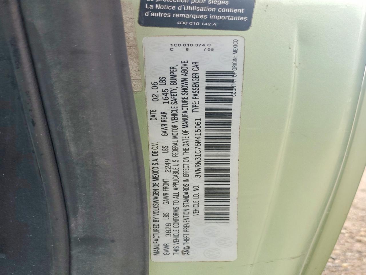 2006 Volkswagen New Beetle 2.5l Option Package 1 Зеленый vin: 3VWRW31C76M415061