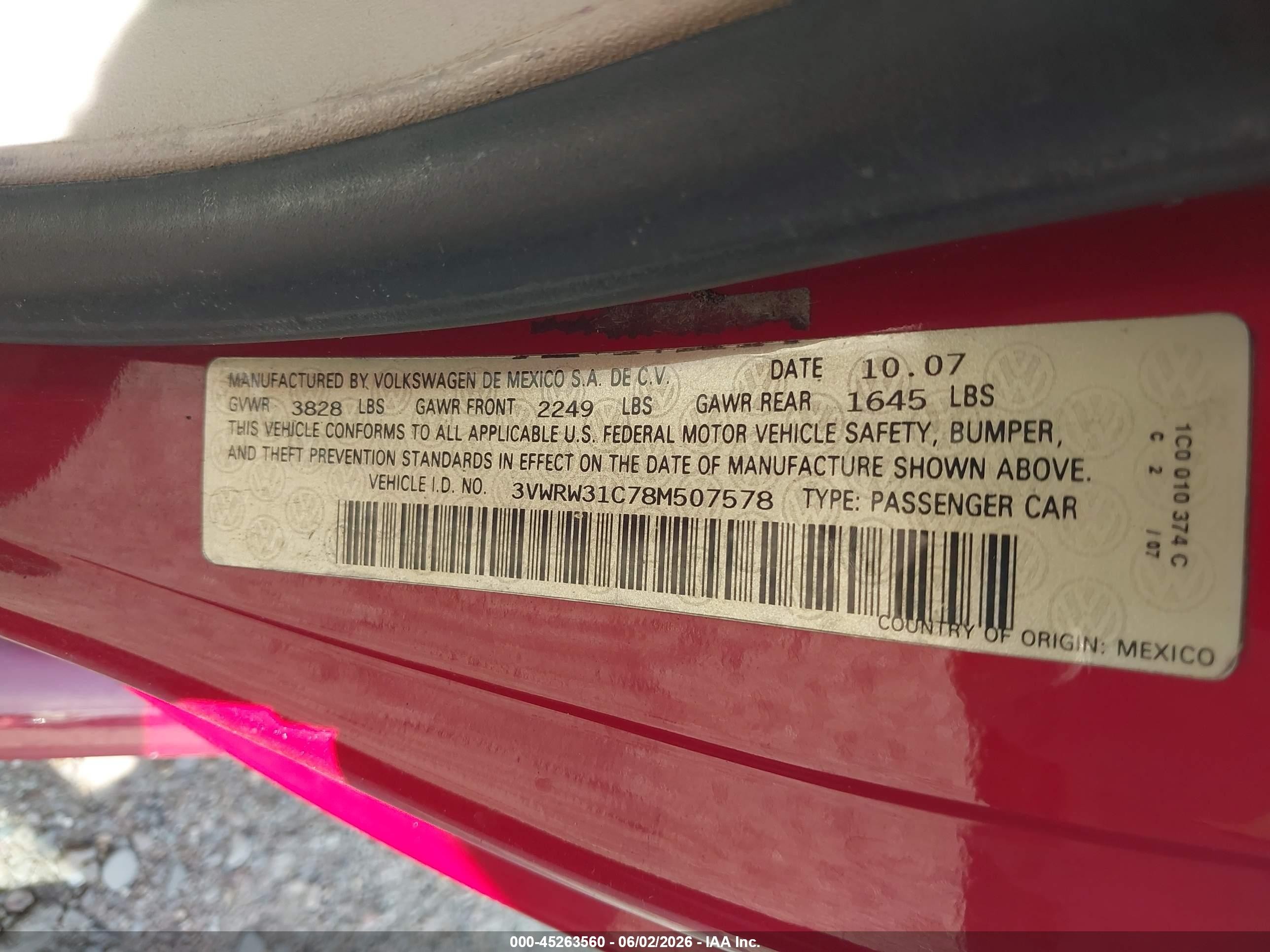 2008 Volkswagen New Beetle S/se Красный vin: 3VWRW31C78M507578