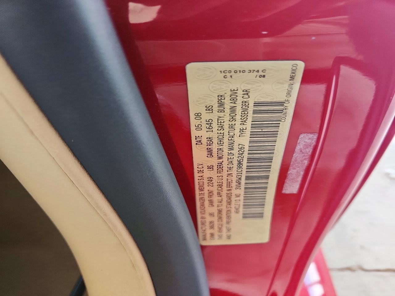 2008 Volkswagen New Beetle Red vin: 3VWRW31C98M524267