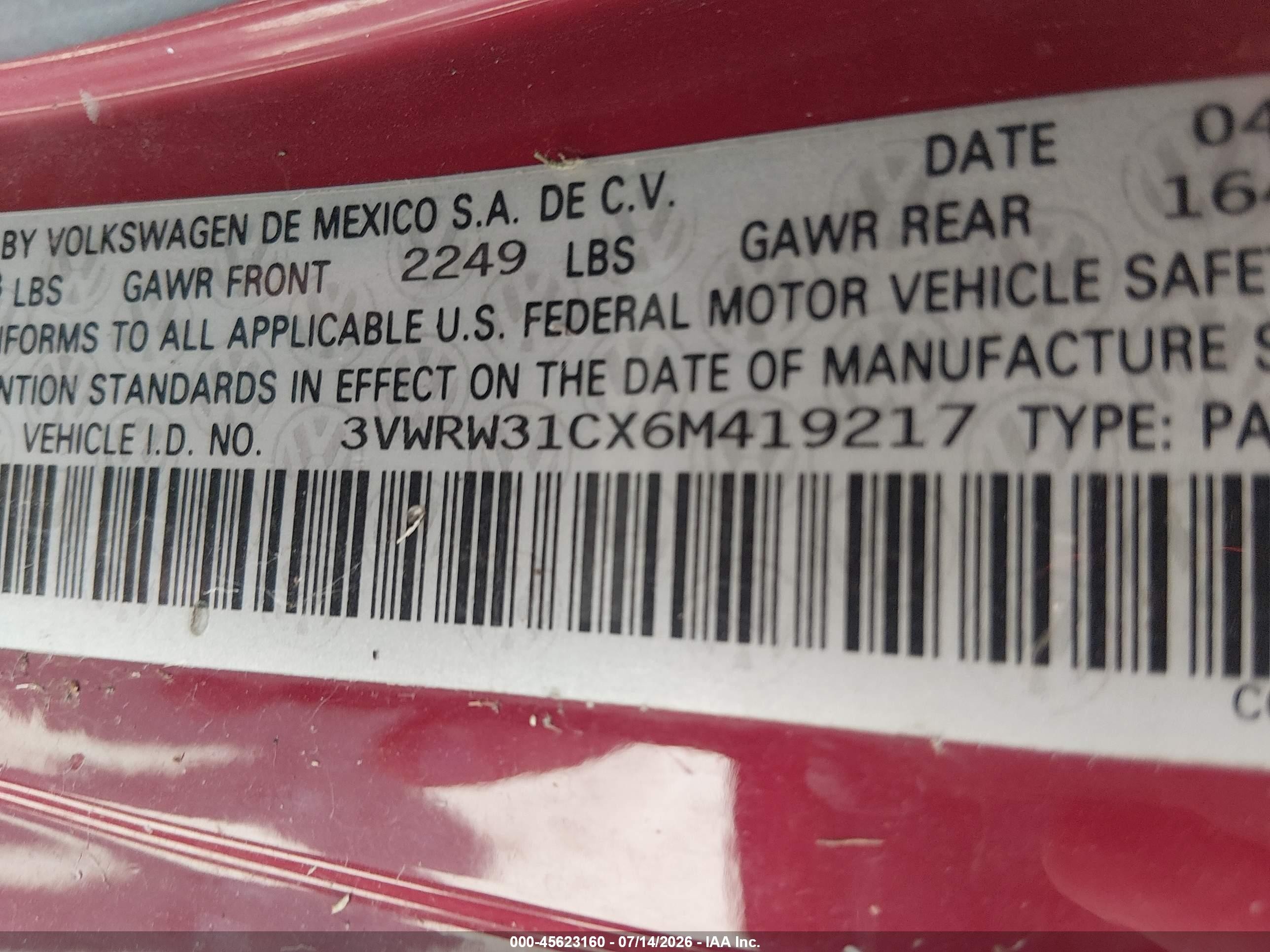 2006 Volkswagen New Beetle 2.5 Red vin: 3VWRW31CX6M419217