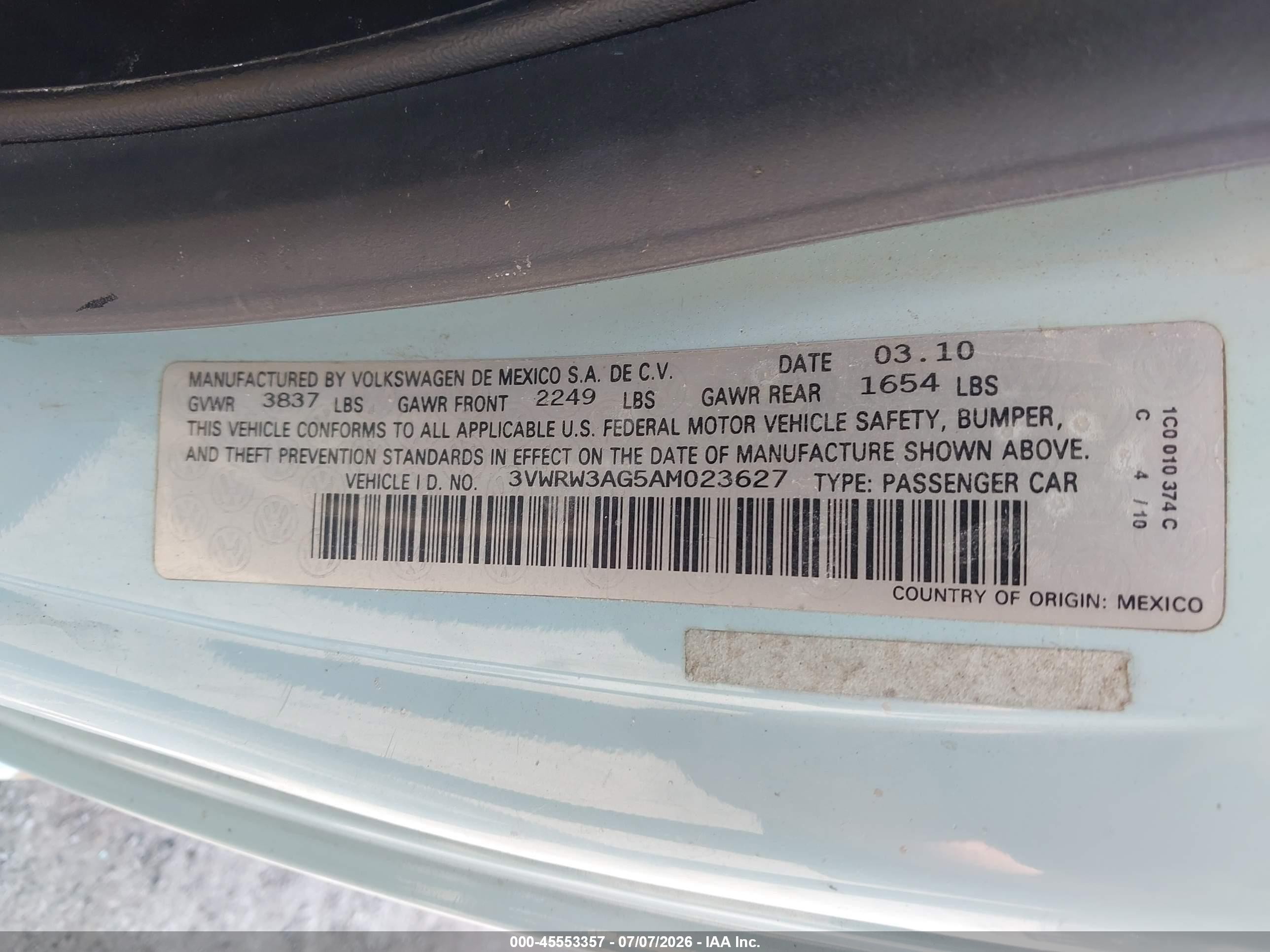 2010 Volkswagen New Beetle 2.5l Final Edition Blue vin: 3VWRW3AG5AM023627