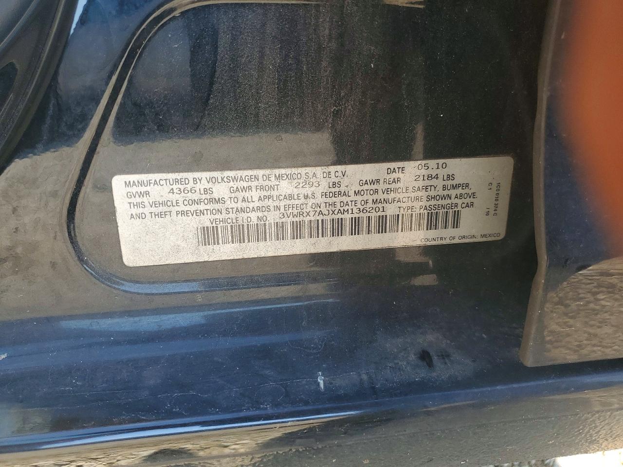2010 Volkswagen Jetta Se Black vin: 3VWRX7AJXAM136201