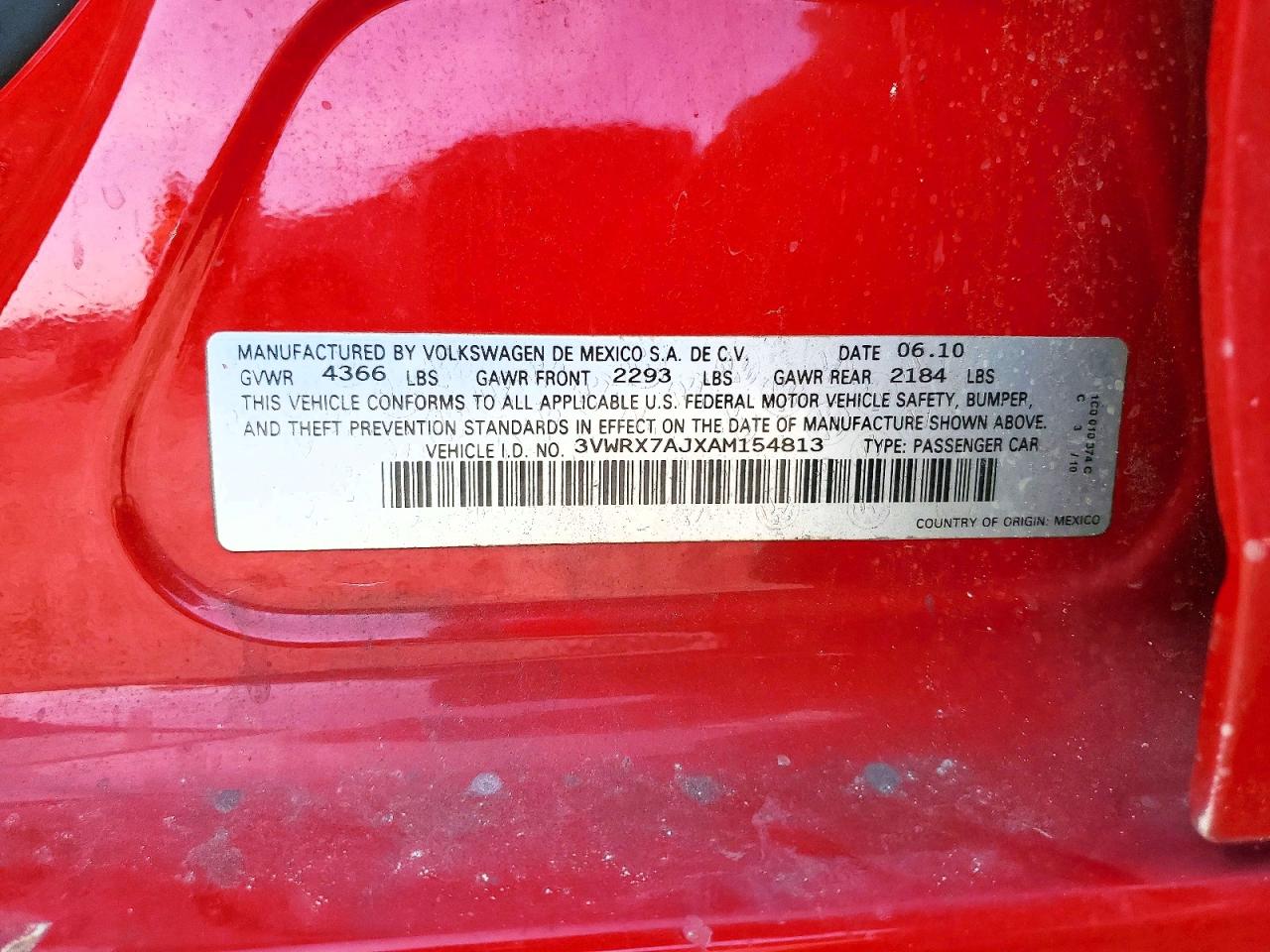 2010 Volkswagen Jetta Se Red vin: 3VWRX7AJXAM154813