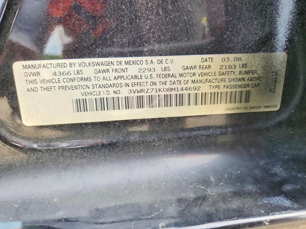 2008 Volkswagen Jetta Se Black vin: 3VWRZ71K08M144692
