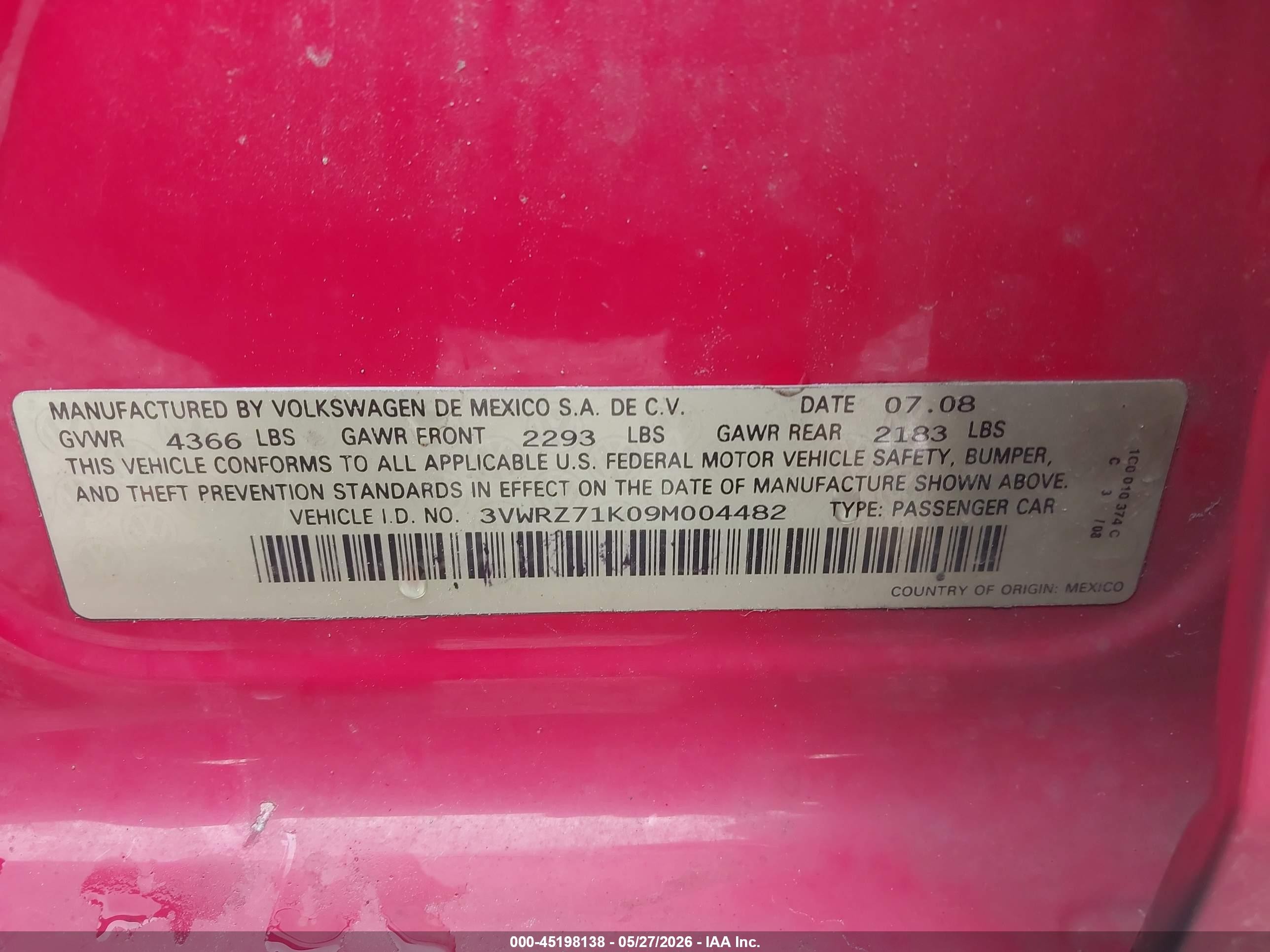 2009 Volkswagen Jetta Se/sel Red vin: 3VWRZ71K09M004482