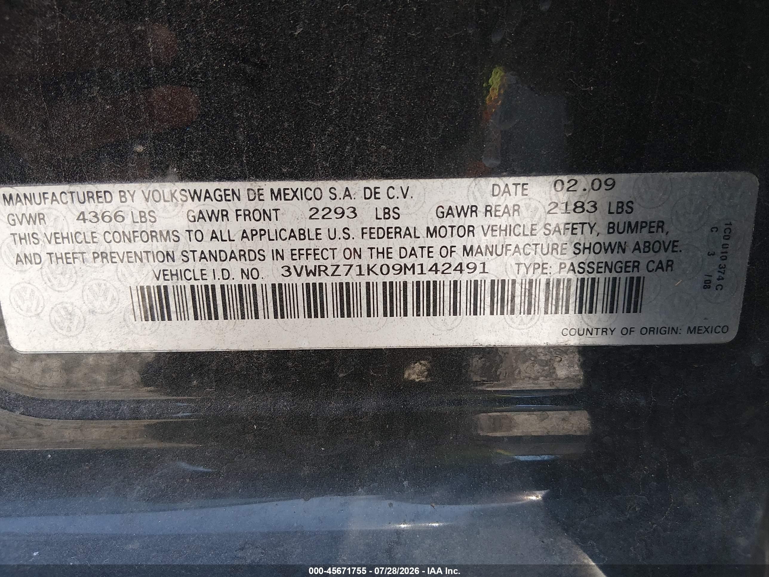 2009 Volkswagen Jetta Se Black vin: 3VWRZ71K09M142491