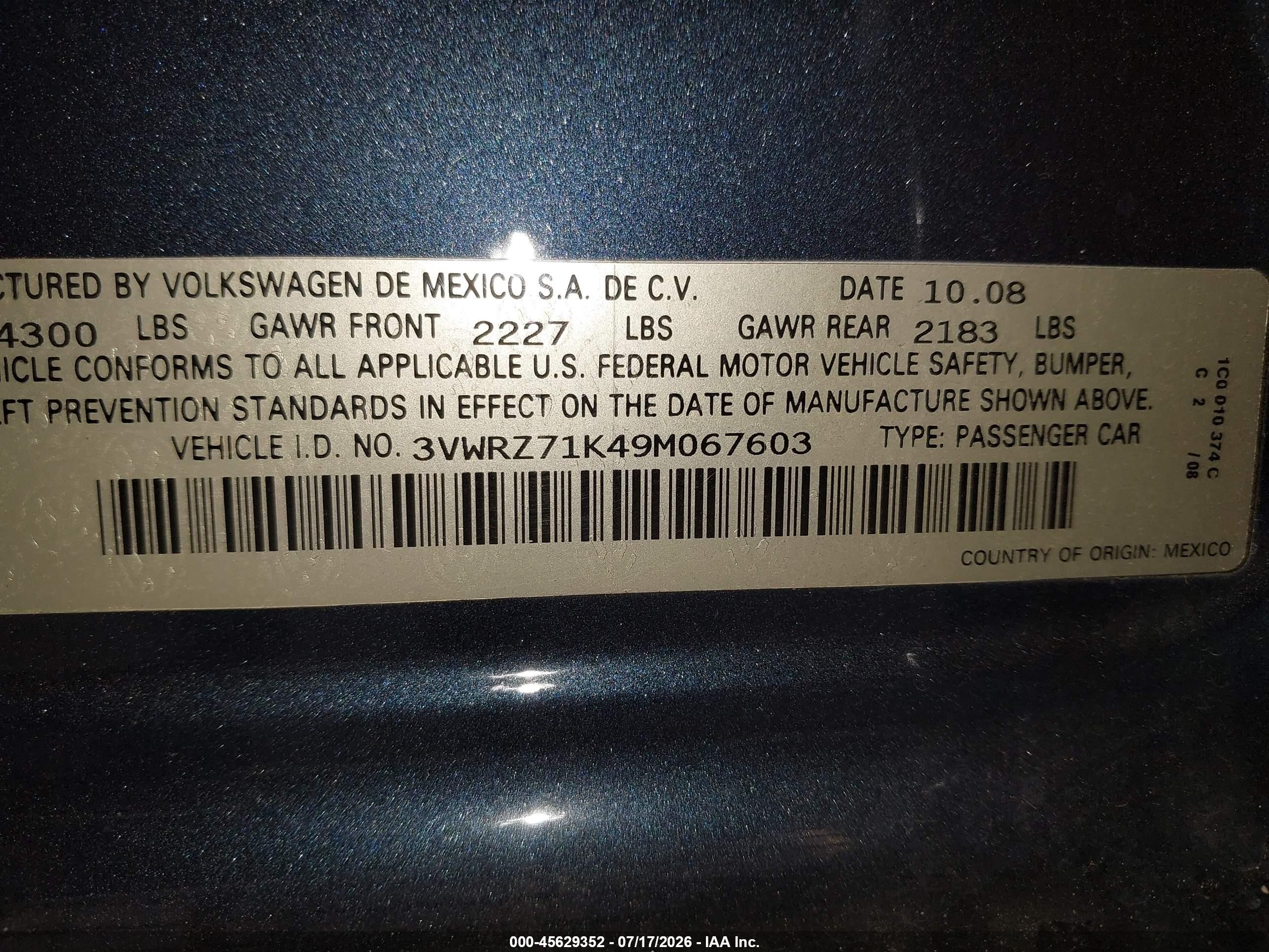 2009 Volkswagen Jetta Se Blue vin: 3VWRZ71K49M067603
