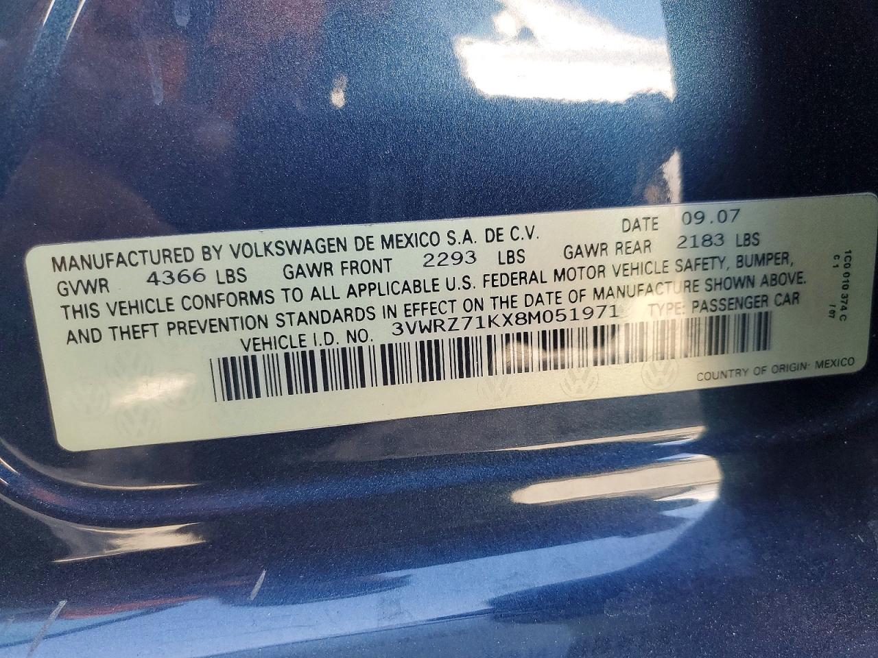 2008 Volkswagen Jetta Se Blue vin: 3VWRZ71KX8M051971