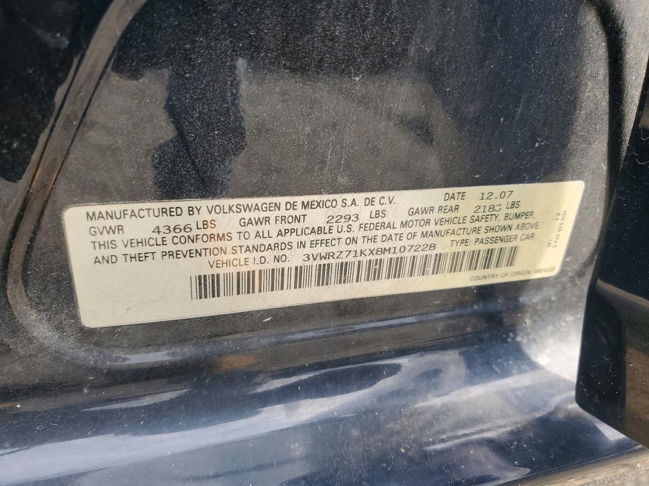 2008 Volkswagen Jetta Se Black vin: 3VWRZ71KX8M107228