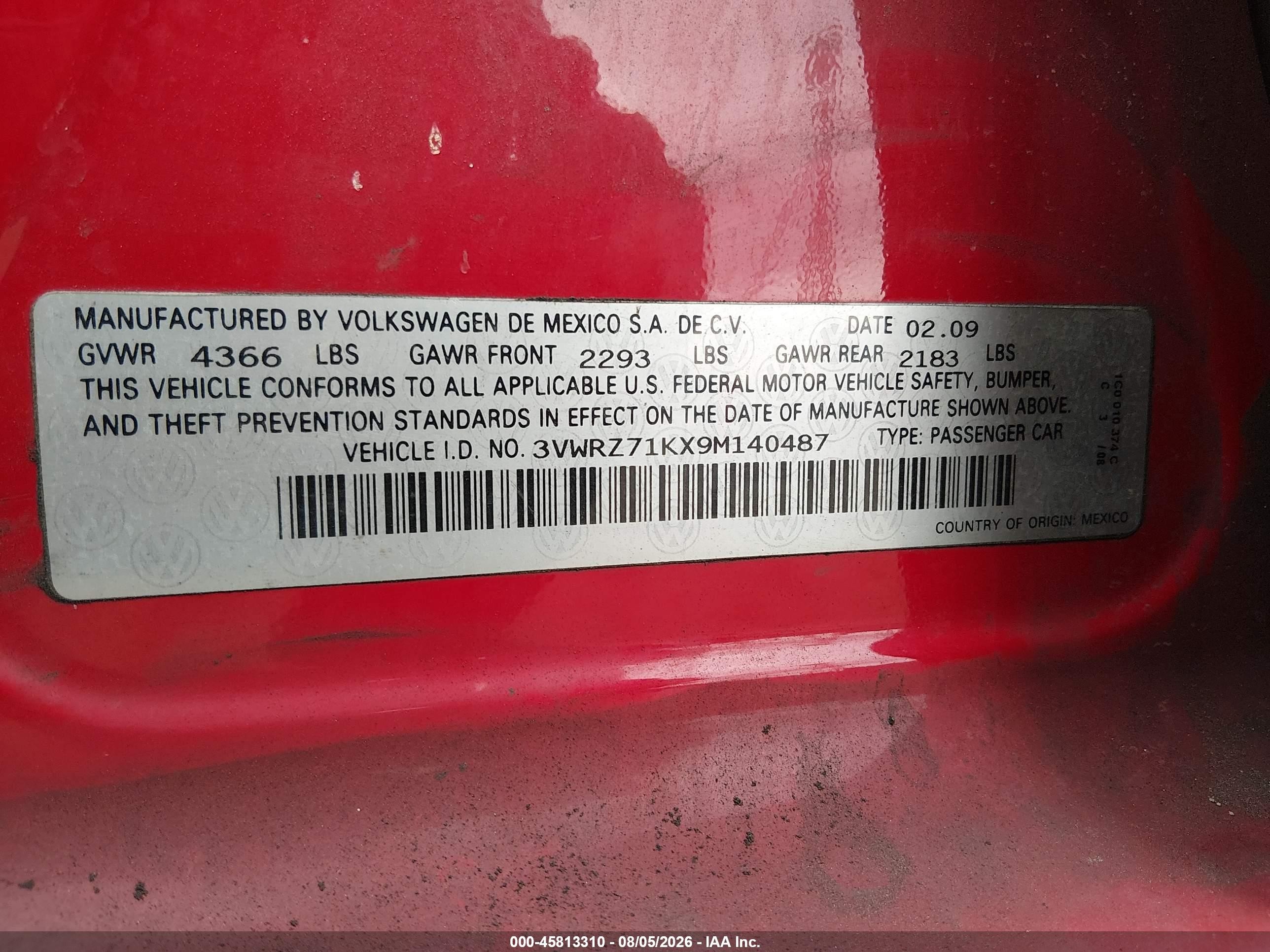 2009 Volkswagen Jetta Se Red vin: 3VWRZ71KX9M140487