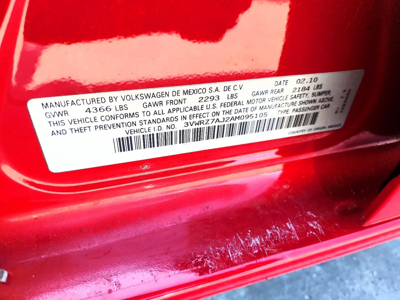 2010 Volkswagen Jetta Se Red vin: 3VWRZ7AJ2AM095105