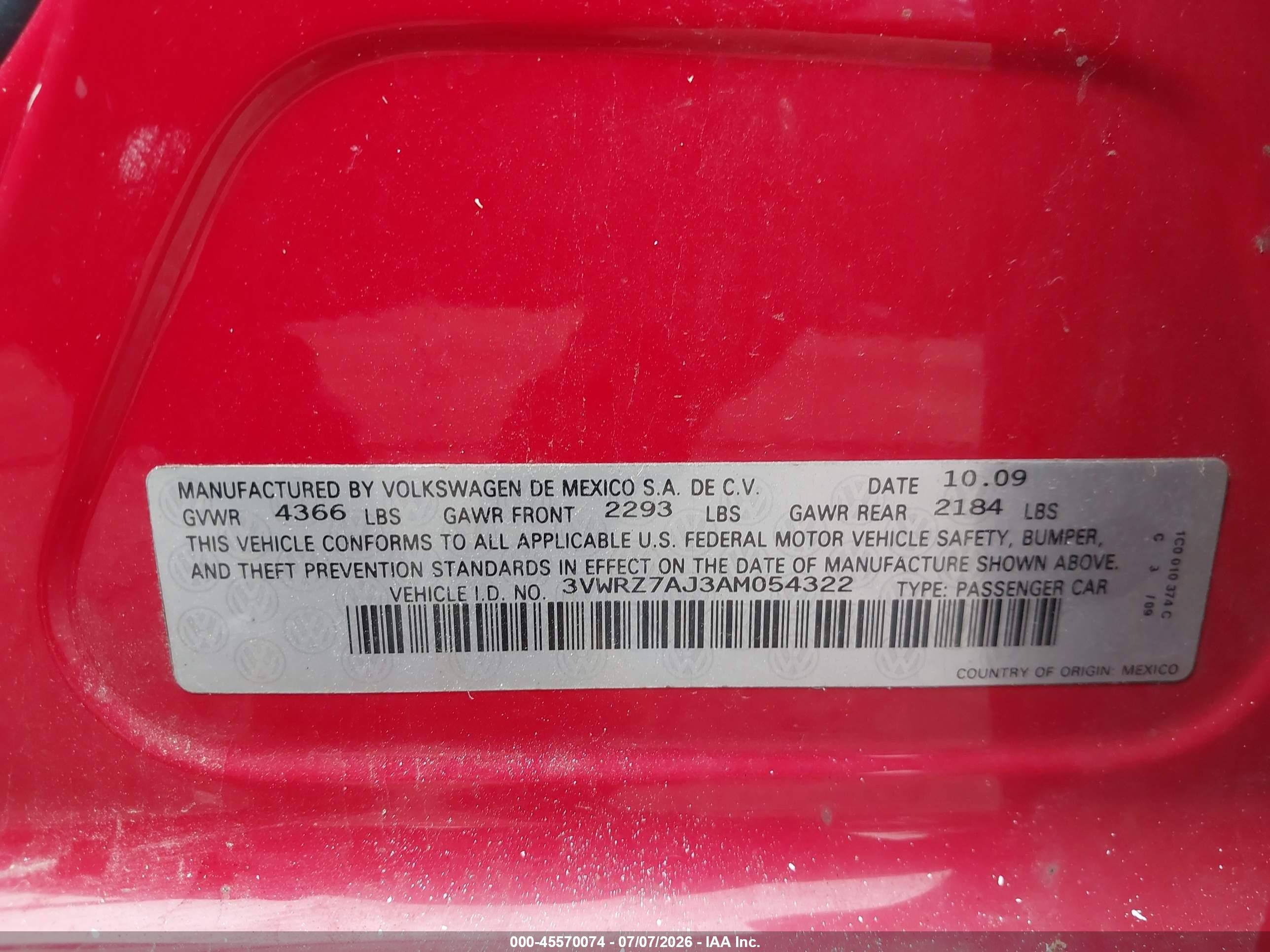2010 Volkswagen Jetta Se Red vin: 3VWRZ7AJ3AM054322